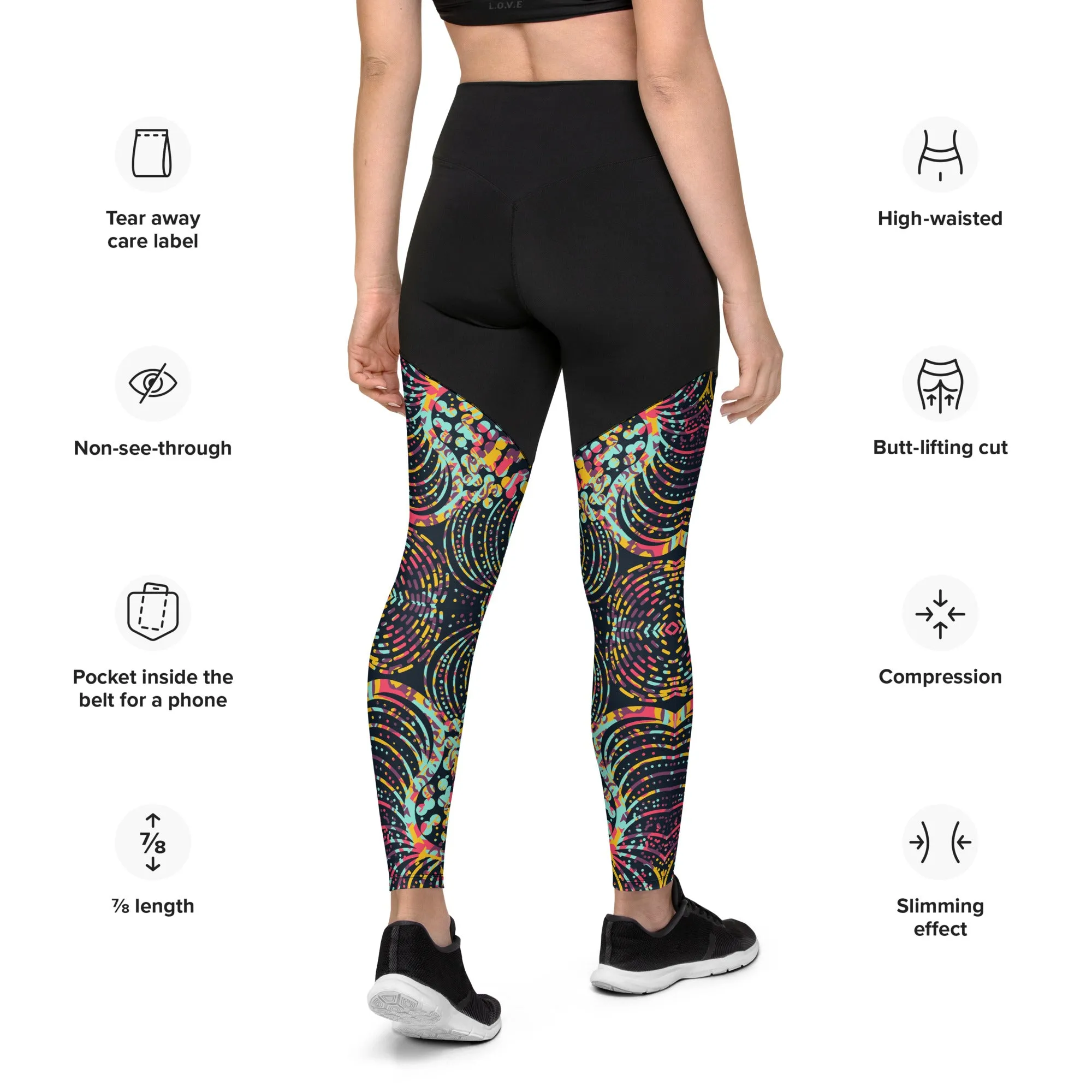 Black Overlay design Sports Leggings