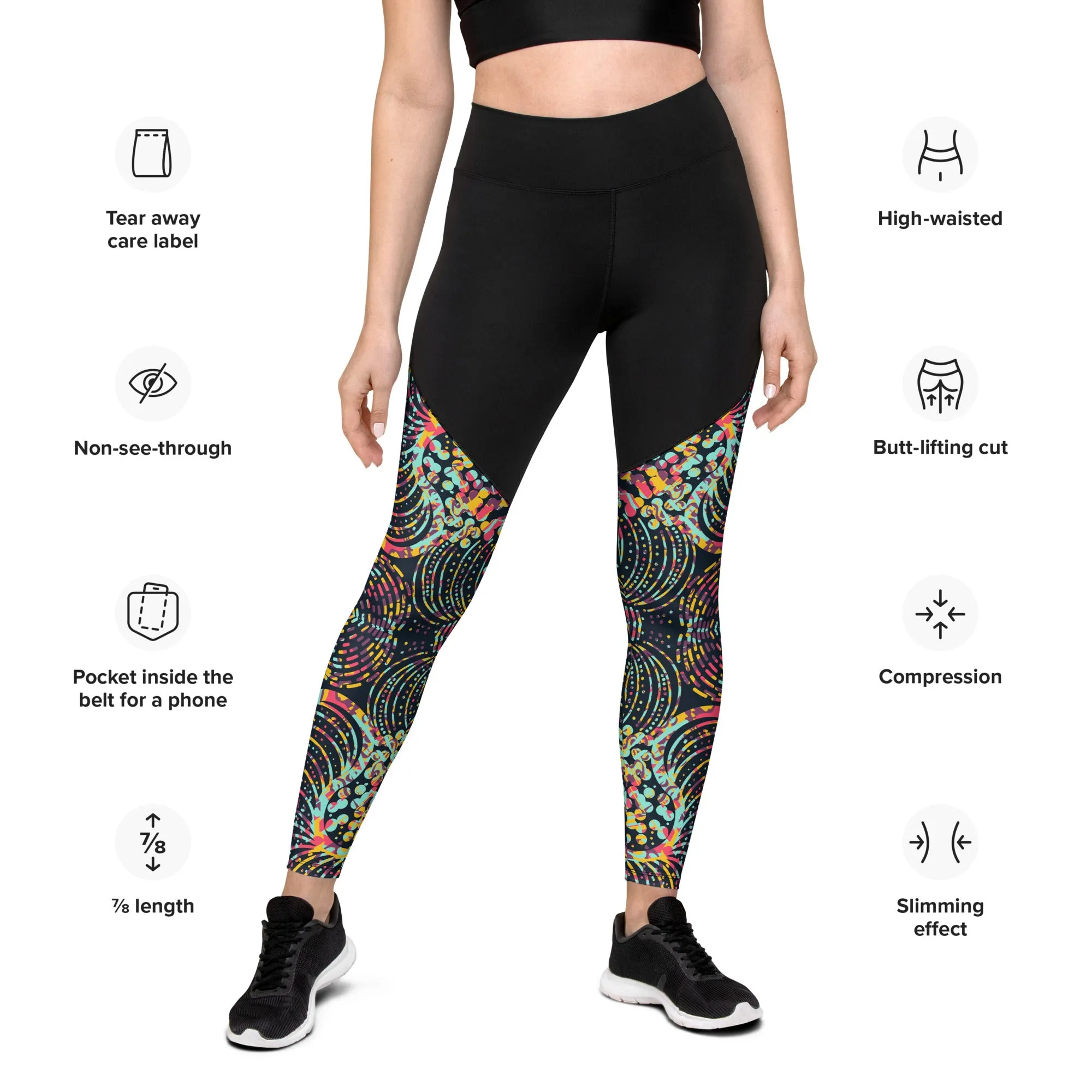 Black Overlay design Sports Leggings