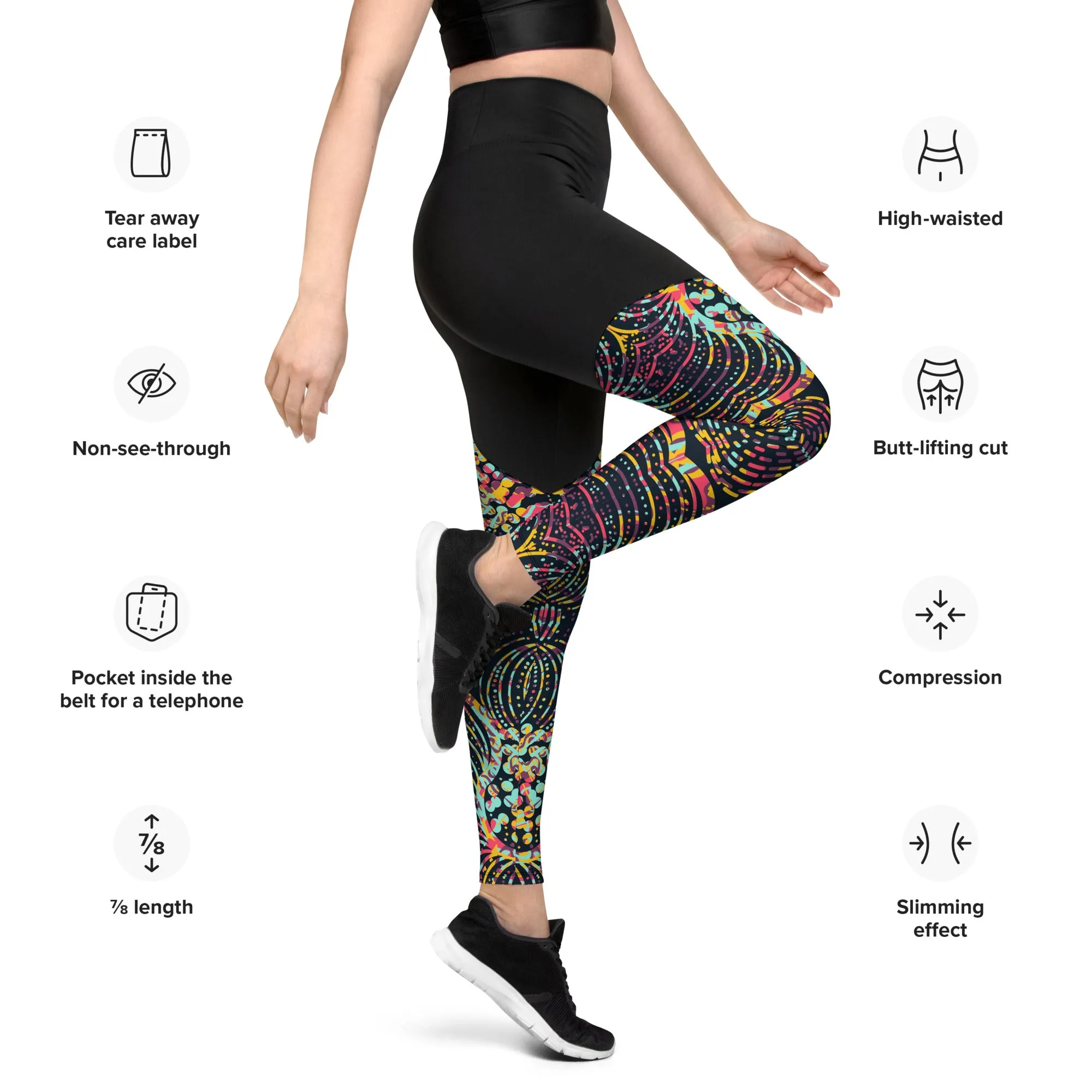 Black Overlay design Sports Leggings