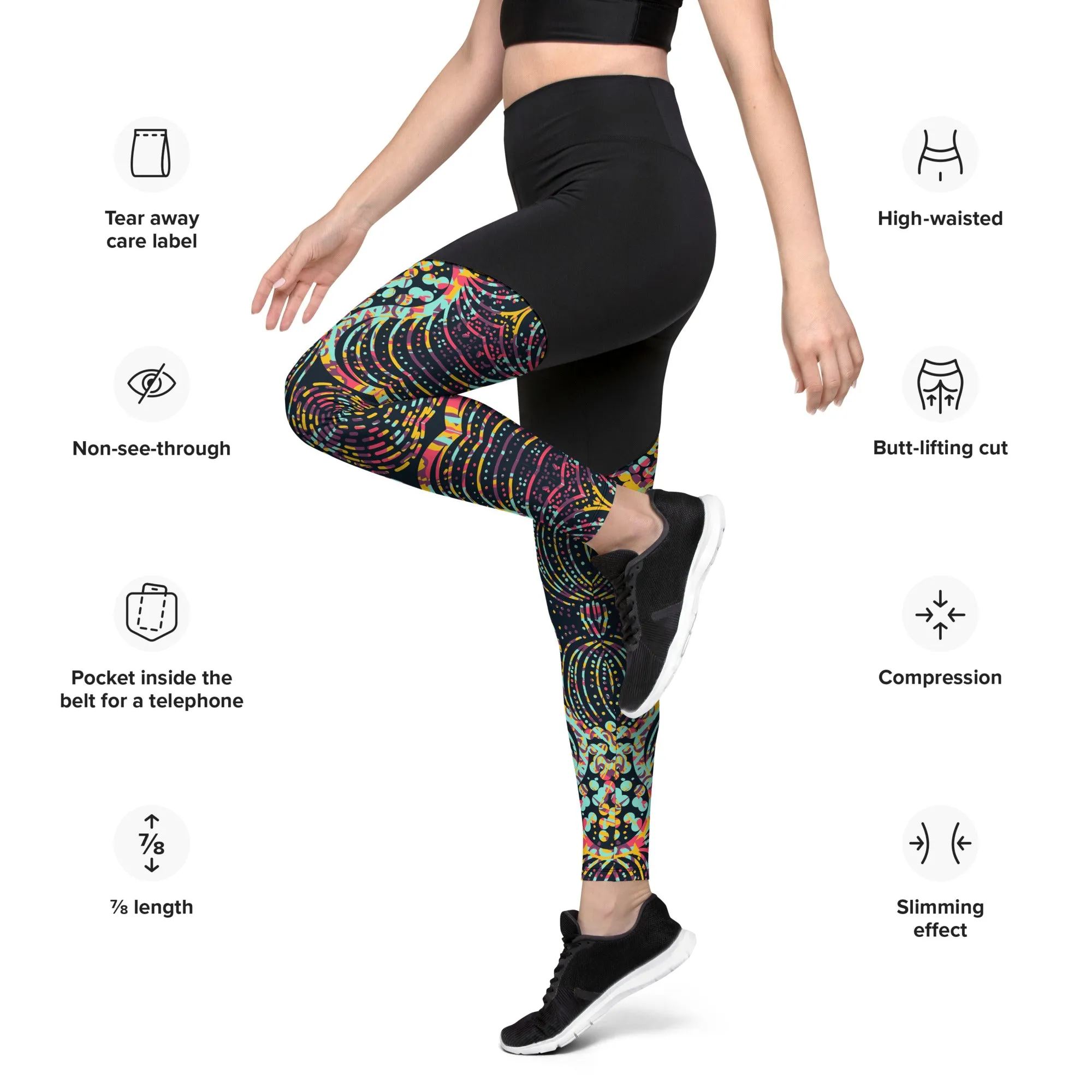 Black Overlay design Sports Leggings