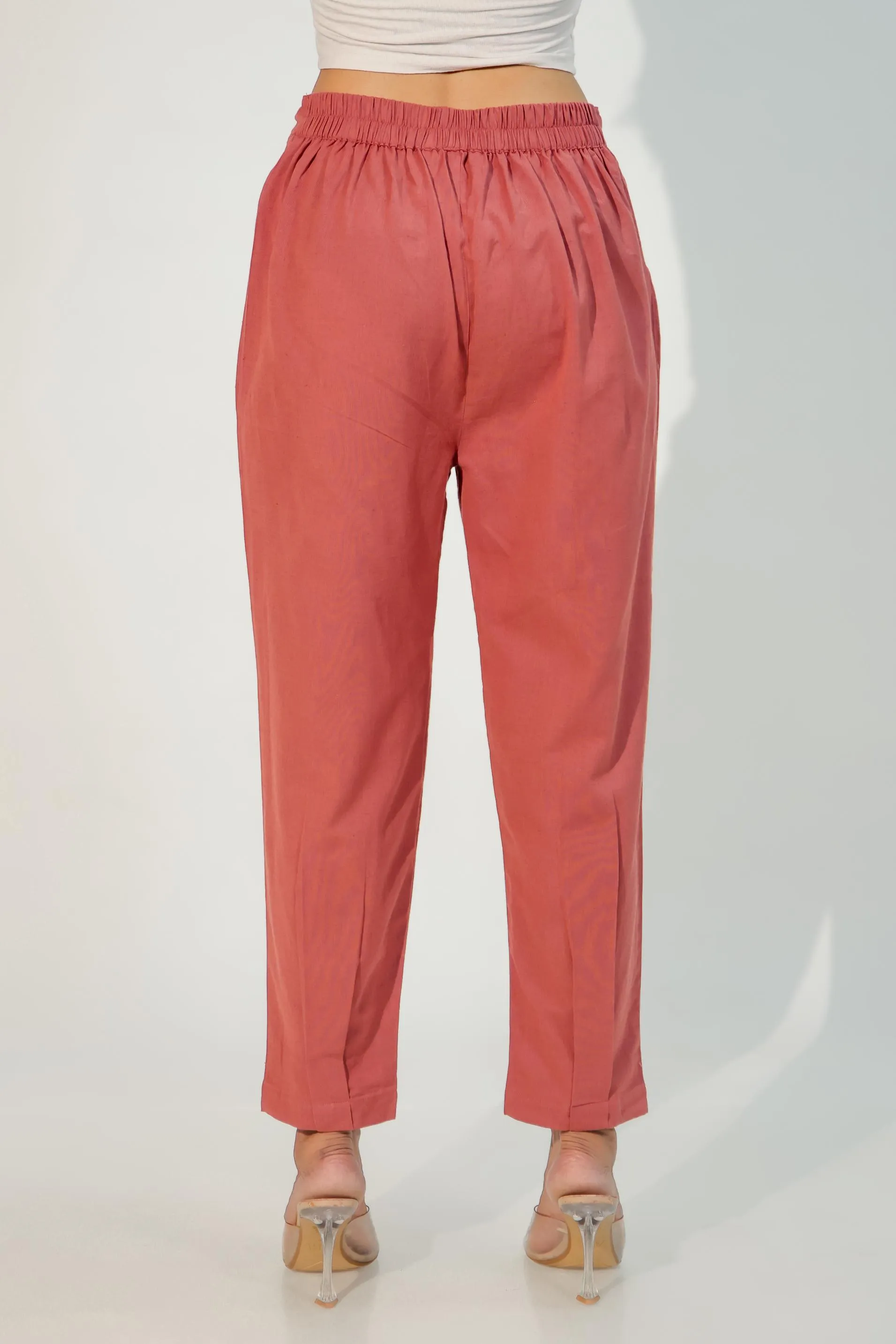 Carnation Red Women's Pleated-Narrow Trousers