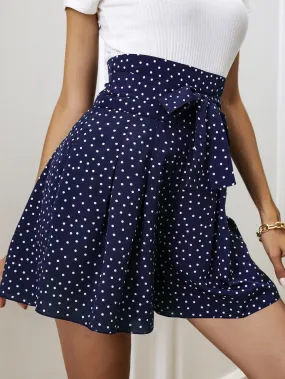 Casual Polka Dot Pleated High Waist Women Shorts