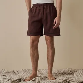 Conker Brown Mens Linen PJ Shorts