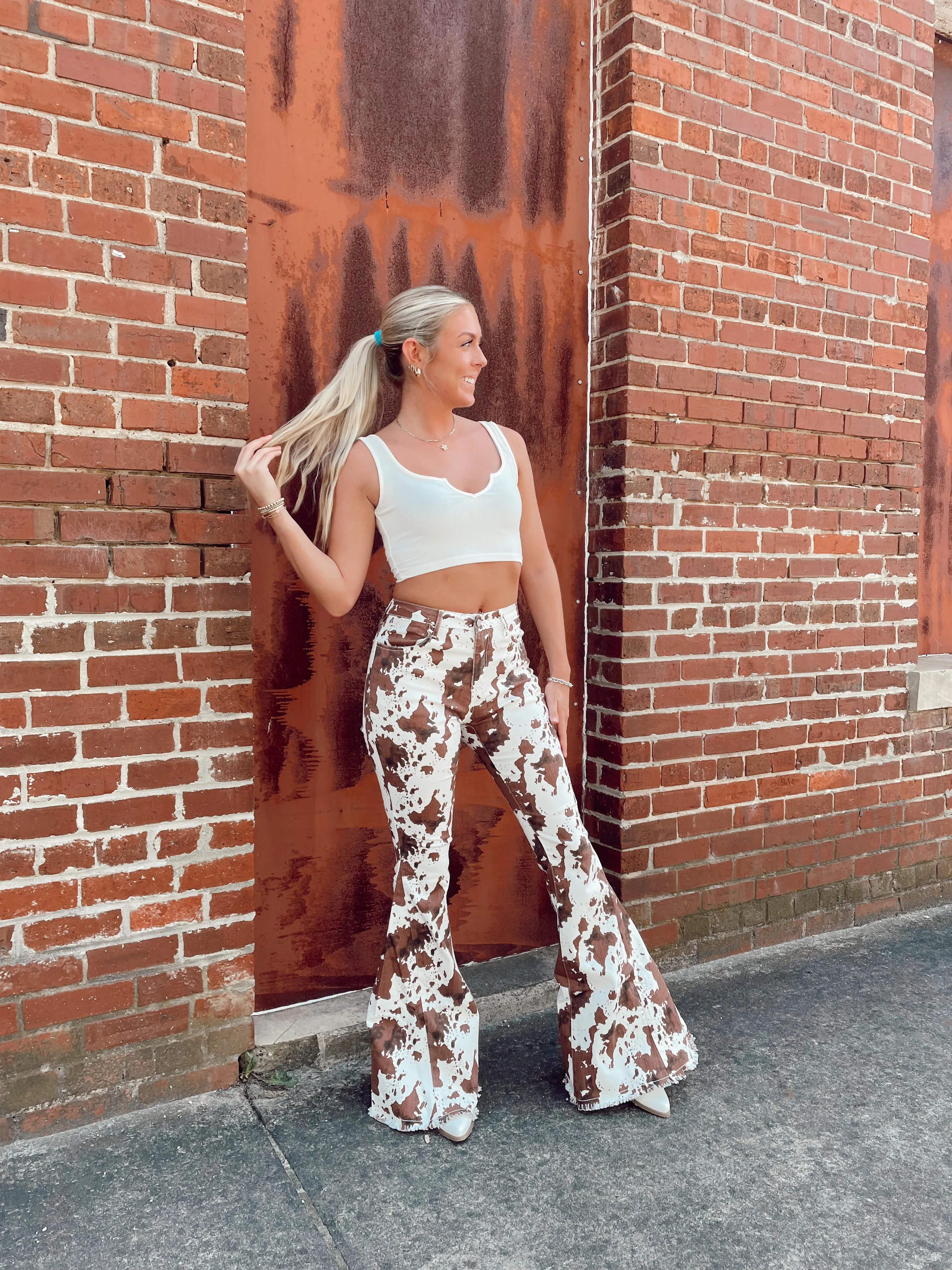 Cow Print Flare Jeans