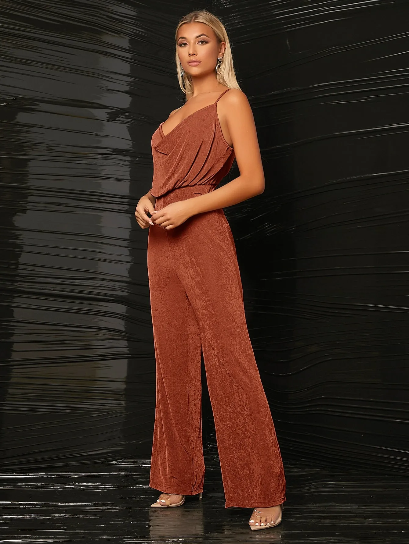 Cowl Collar Culottes Sleeveless High Waist Jumpsuit