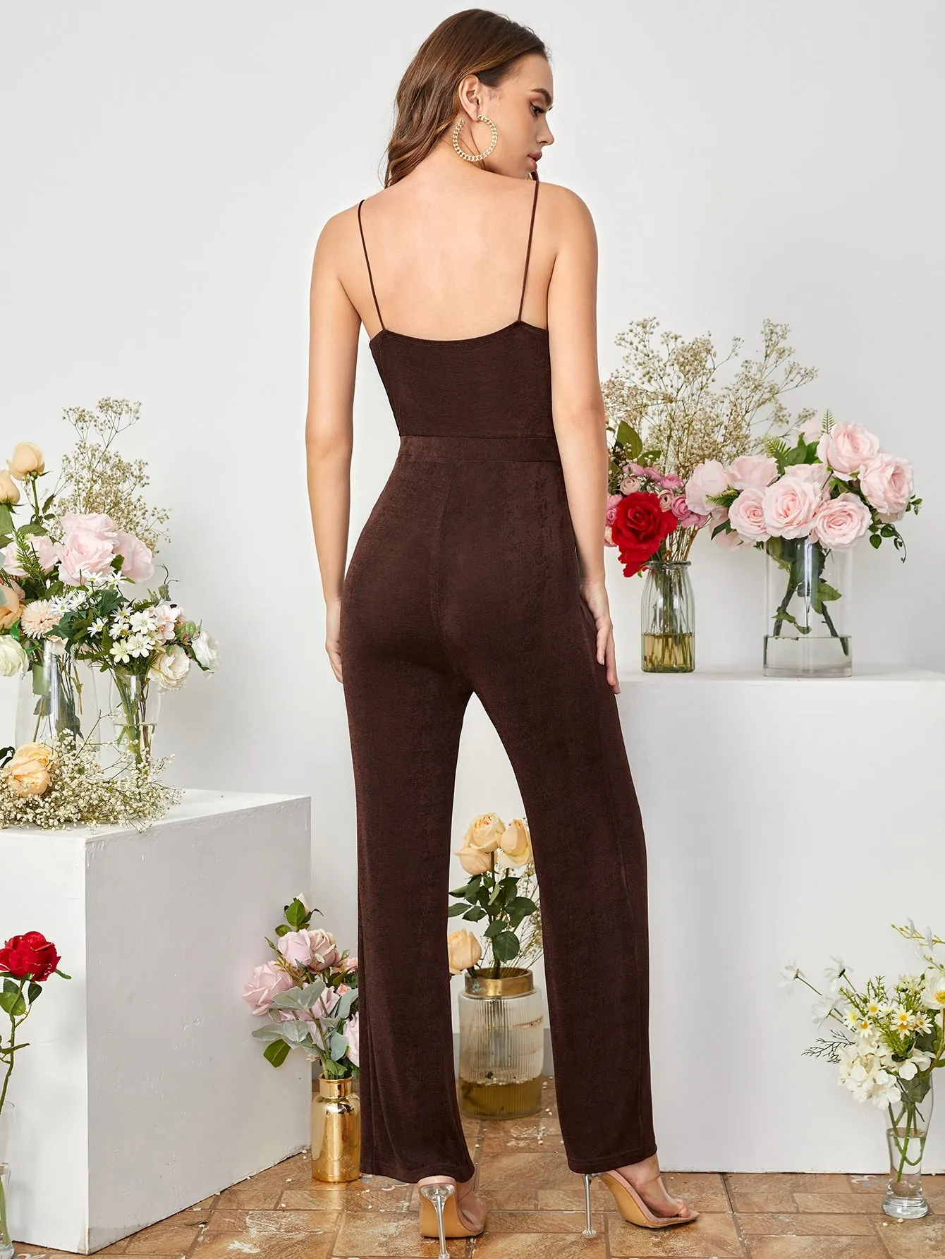 Cowl Collar Culottes Sleeveless High Waist Jumpsuit