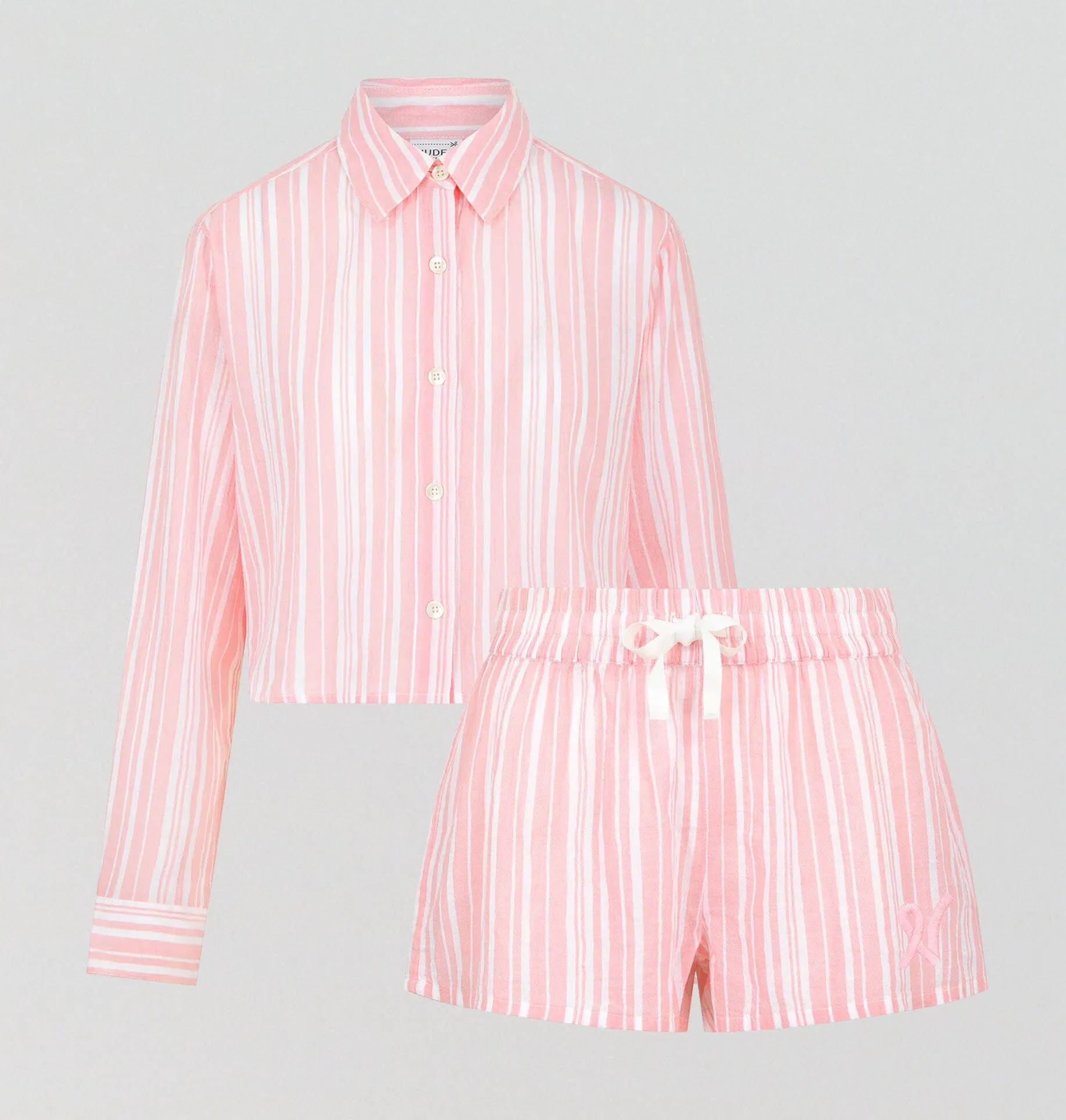 Cropped shirt & short set [Fondant Stripe]