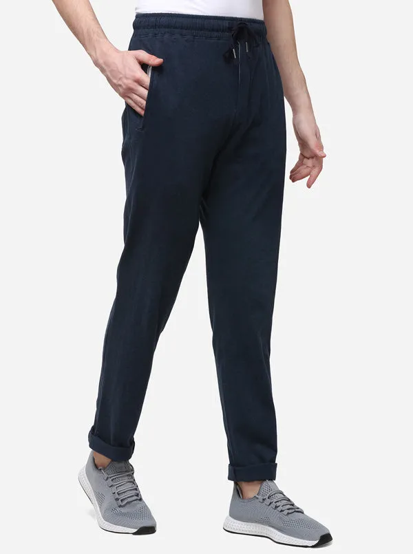 Dark Blue Regular Fit Solid Track Pants | JadeBlue