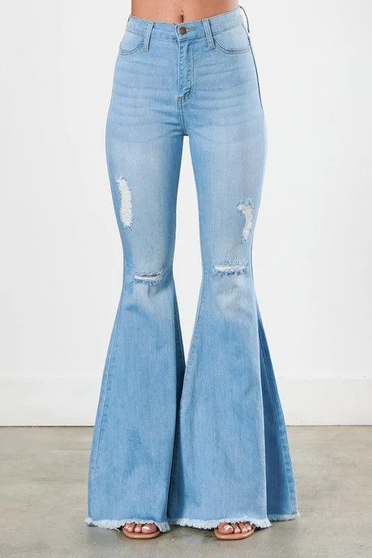 Distressed Flare Leg Jeans Womens