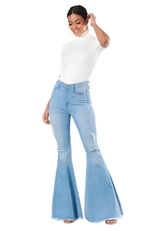 Distressed Flare Leg Jeans Womens