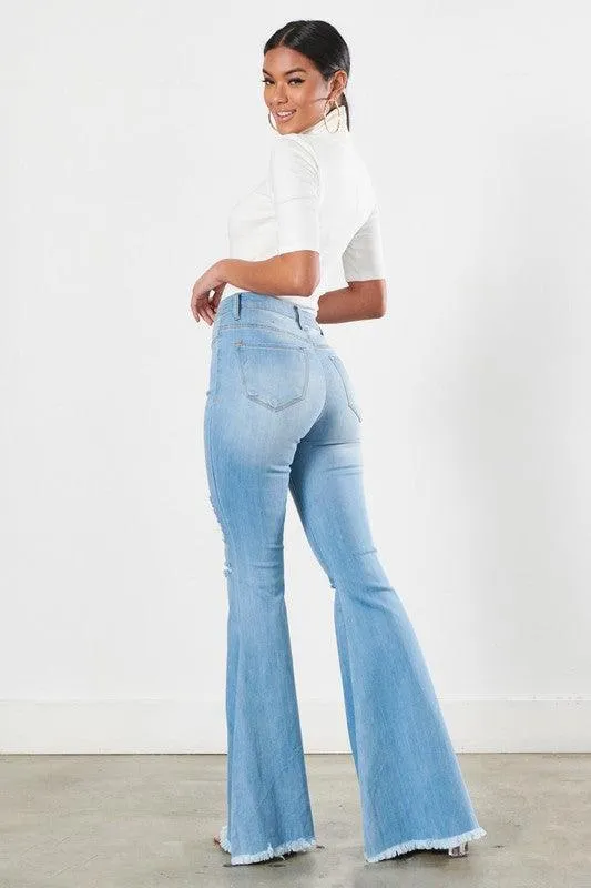 Distressed Flare Leg Jeans Womens