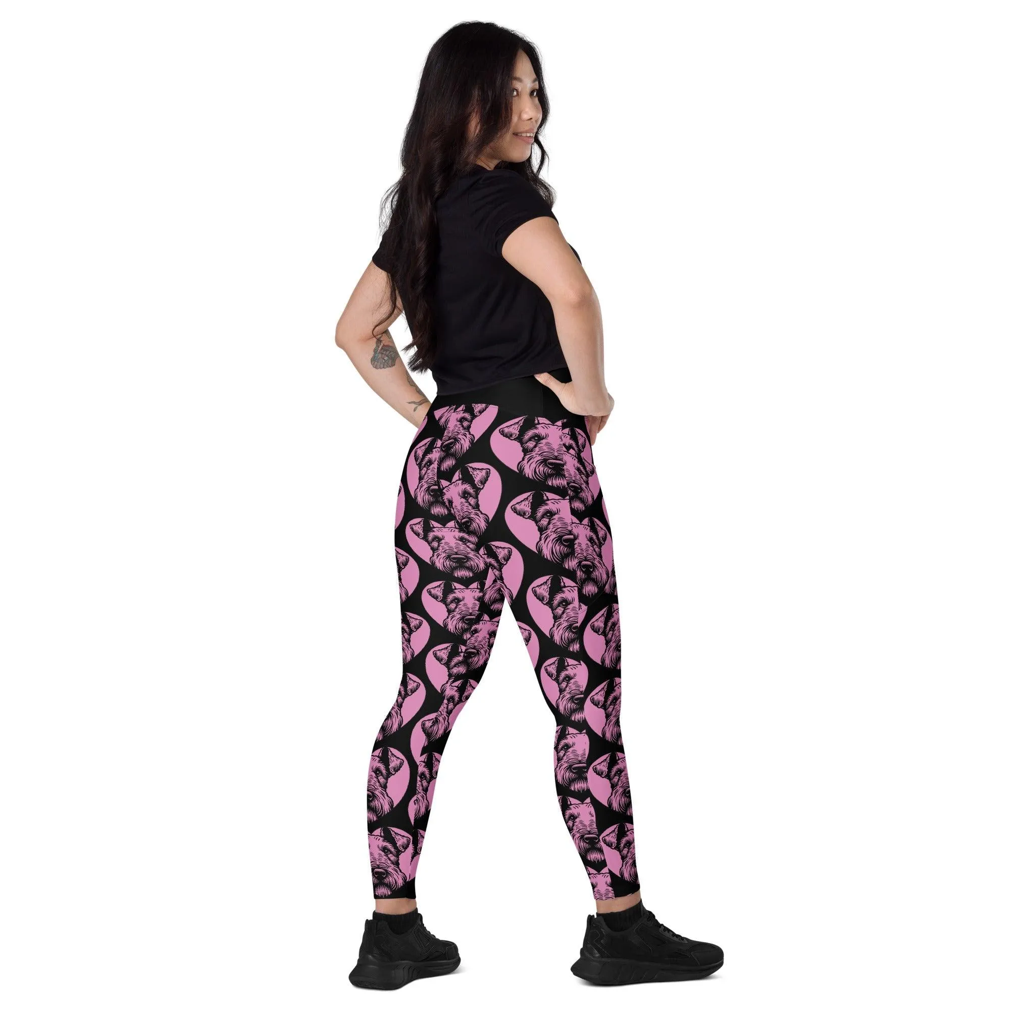 DOG BREED LEGGINGS with pockets - AIREDALE TERRIER - HERTTAHOUND - pink