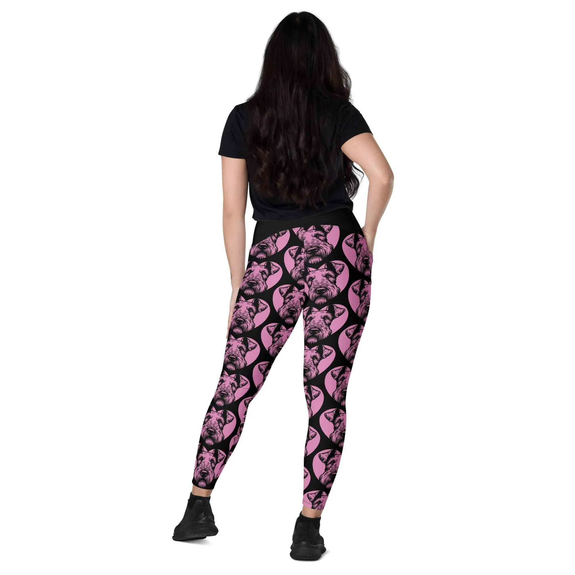 DOG BREED LEGGINGS with pockets - AIREDALE TERRIER - HERTTAHOUND - pink