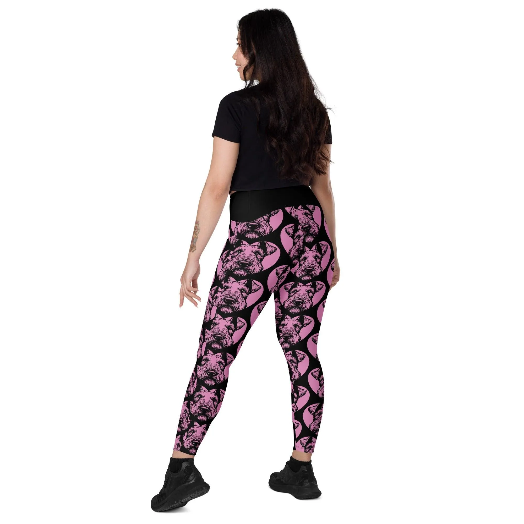 DOG BREED LEGGINGS with pockets - AIREDALE TERRIER - HERTTAHOUND - pink