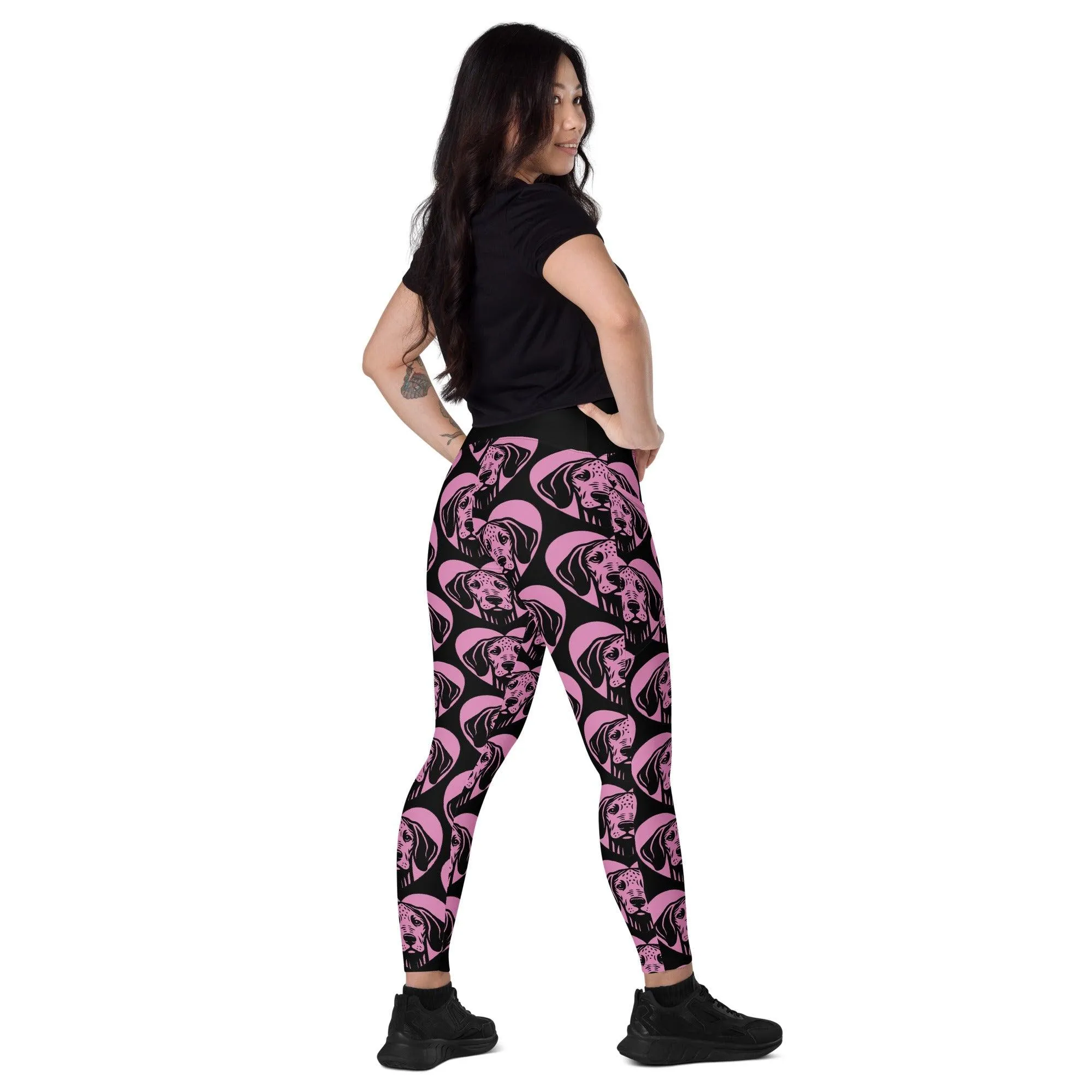 DOG BREED LEGGINGS with pockets - AMERICAN LEOPARD HOUND - HERTTAHOUND - pink