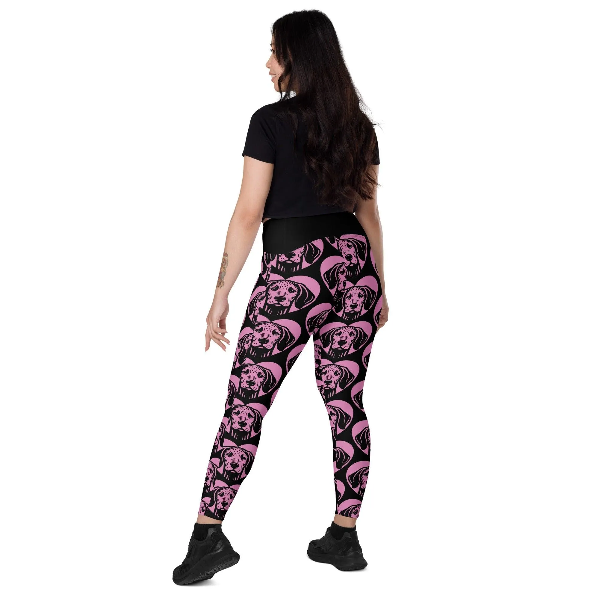 DOG BREED LEGGINGS with pockets - AMERICAN LEOPARD HOUND - HERTTAHOUND - pink