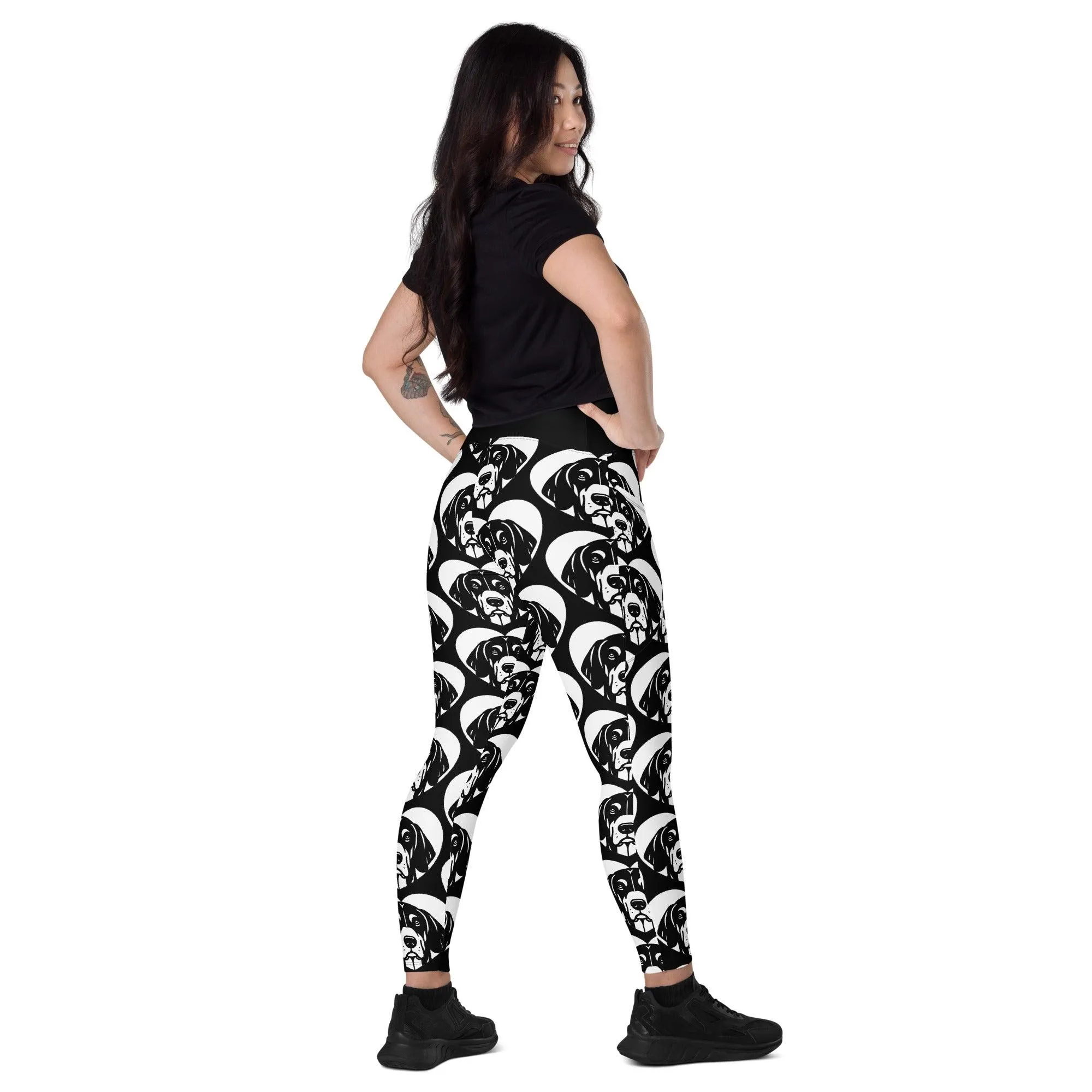 DOG BREED LEGGINGS with pockets - BLACK AND TAN COONHOUND - HERTTAHOUND