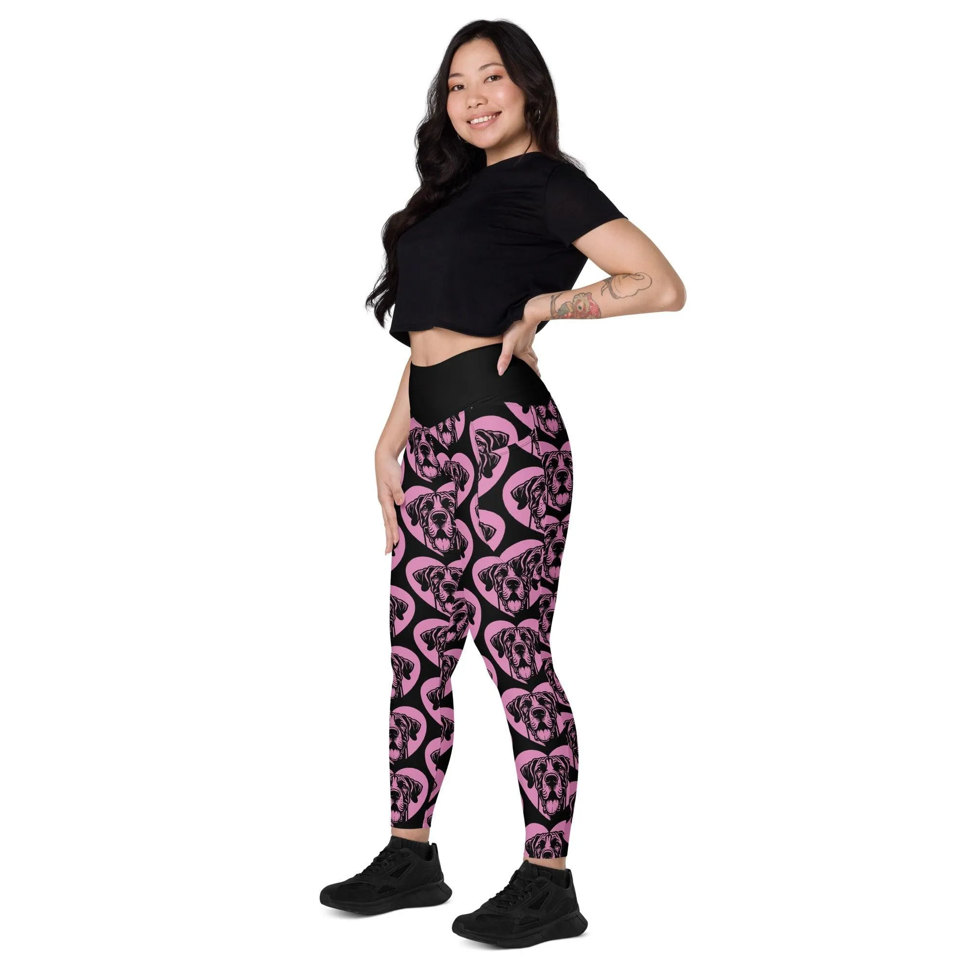 DOG BREED LEGGINGS with pockets - GREAT DANE - HERTTAHOUND - pink