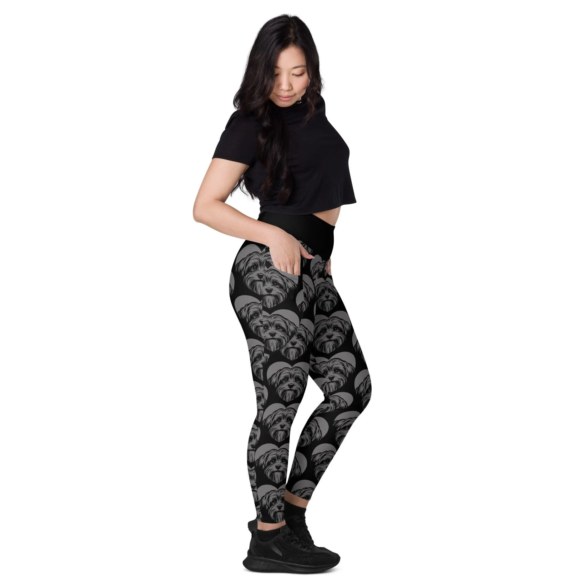 DOG BREED LEGGINGS with pockets - LÖWCHEN - HERTTAHOUND - grey