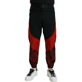 Dolce & Gabbana Black Red Leopard Print Nylon Jogger Pants