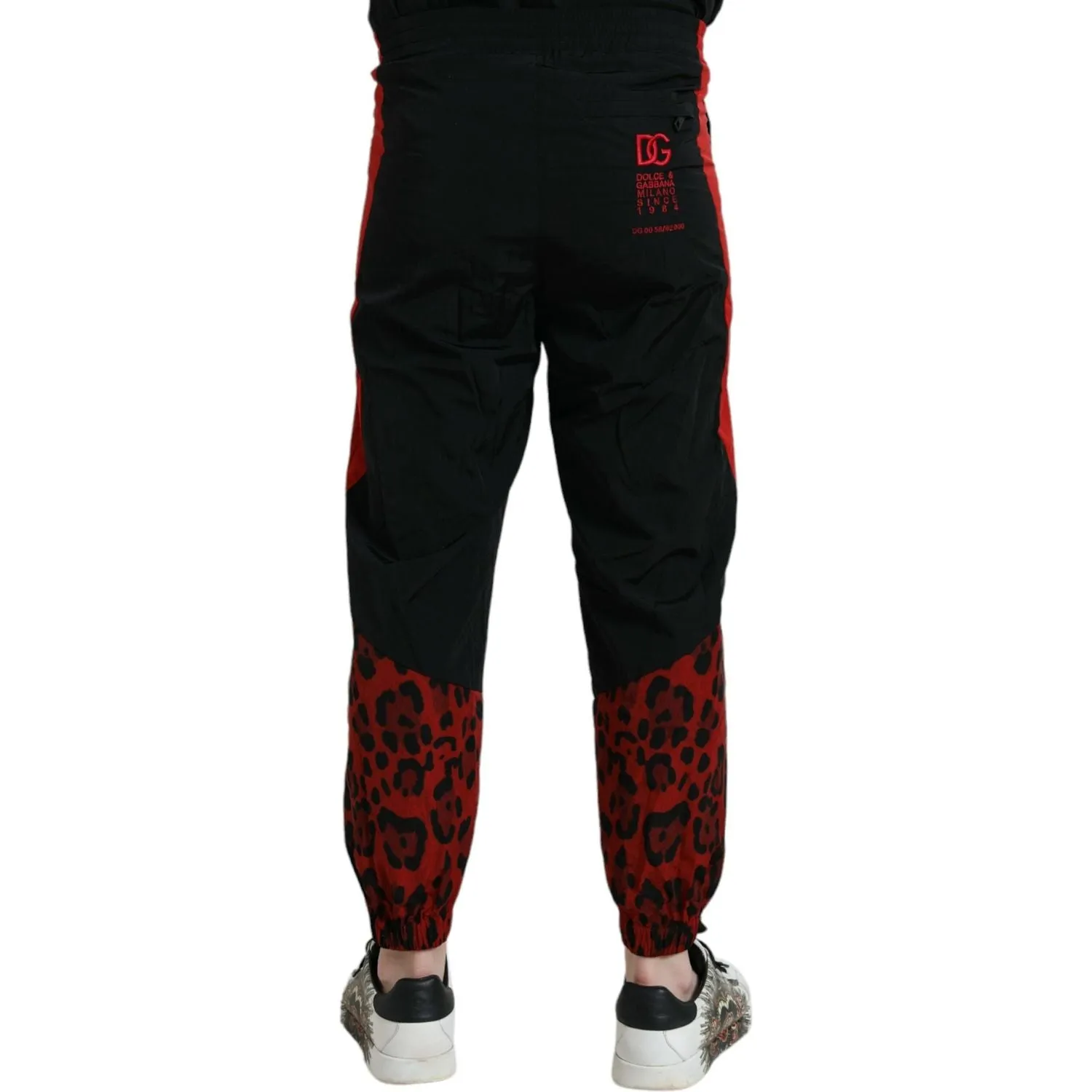 Dolce & Gabbana Black Red Leopard Print Nylon Jogger Pants