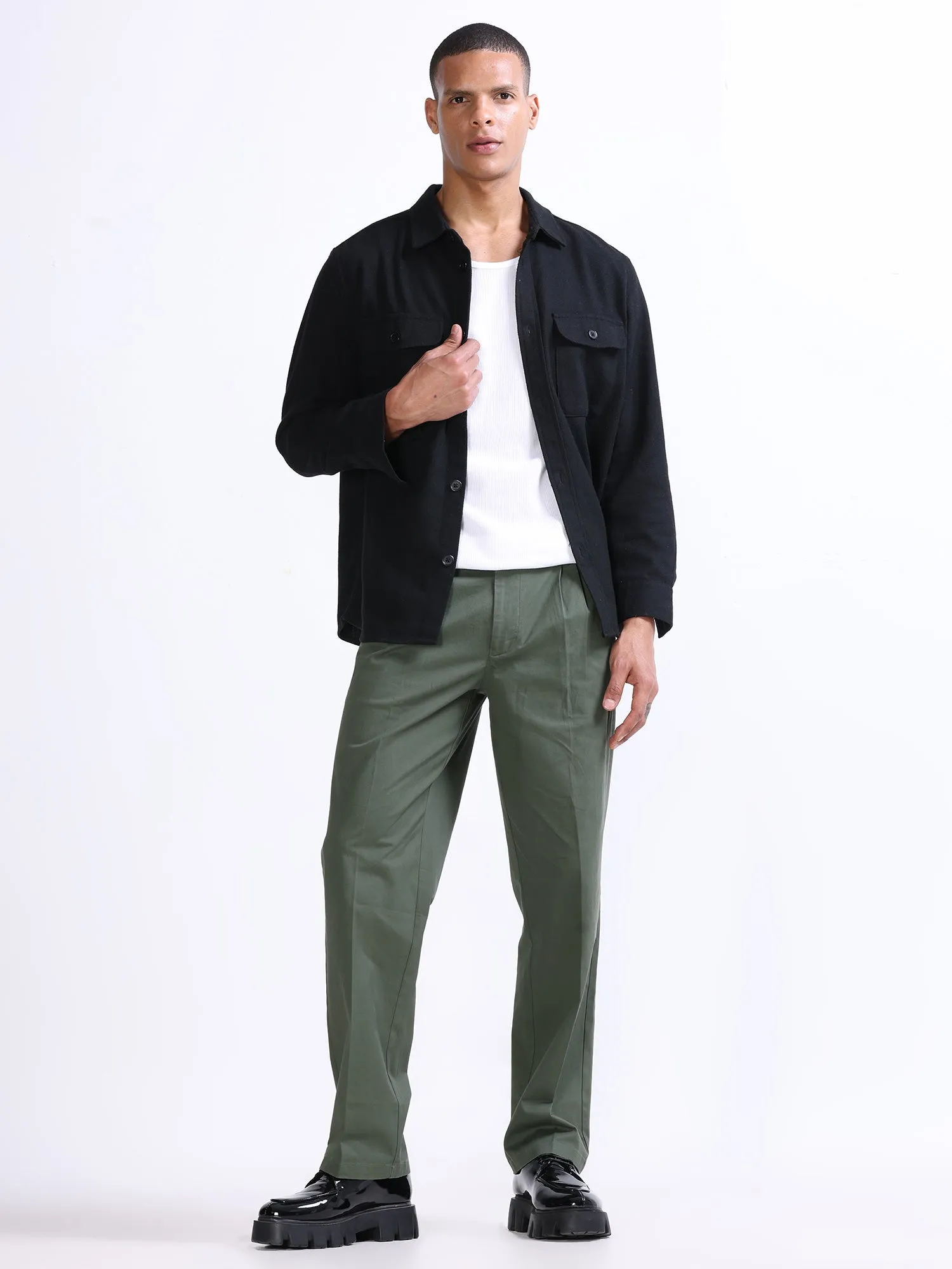 Duca Double Pleated Pine Olive Relaxed Pant