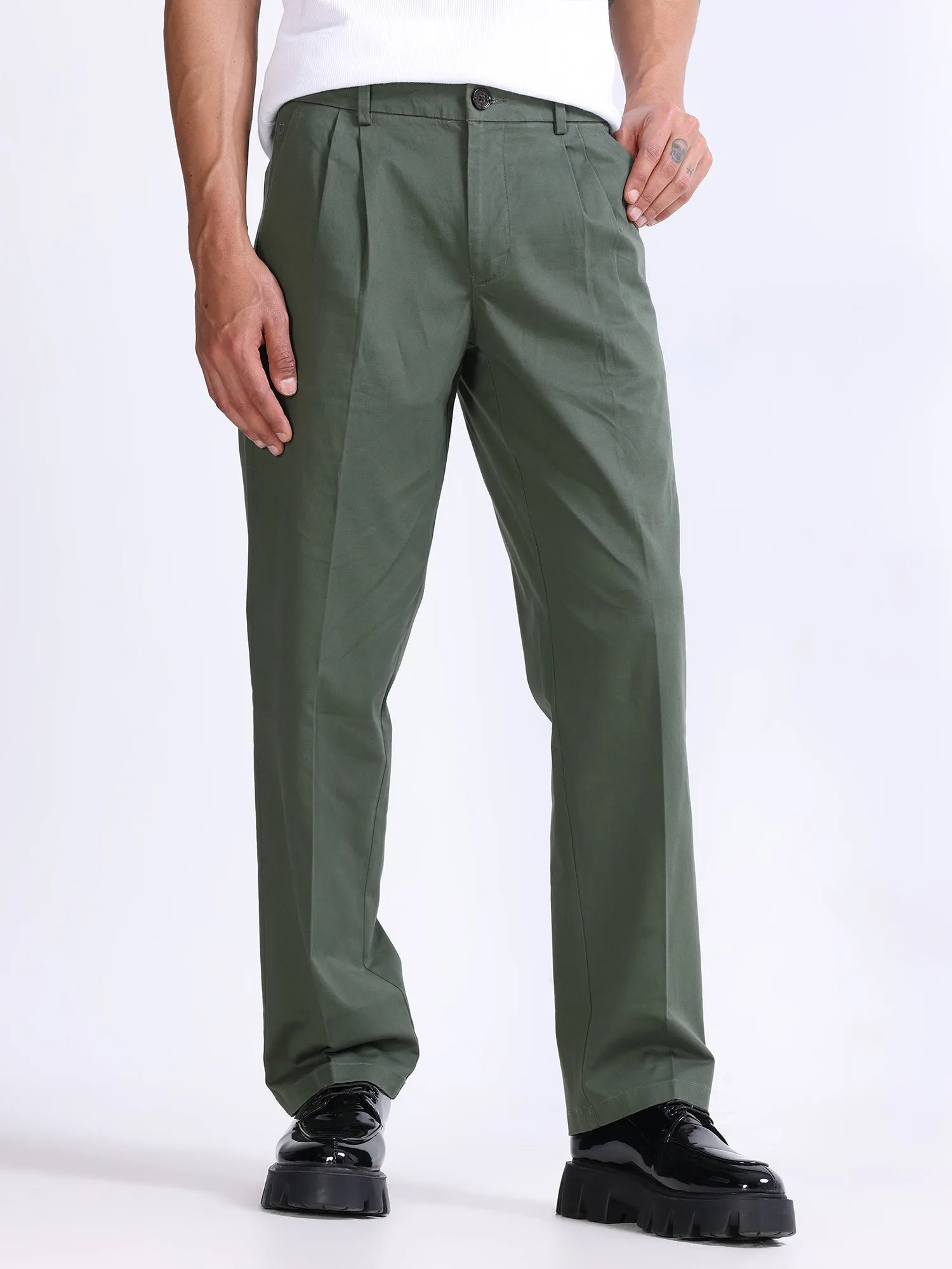 Duca Double Pleated Pine Olive Relaxed Pant