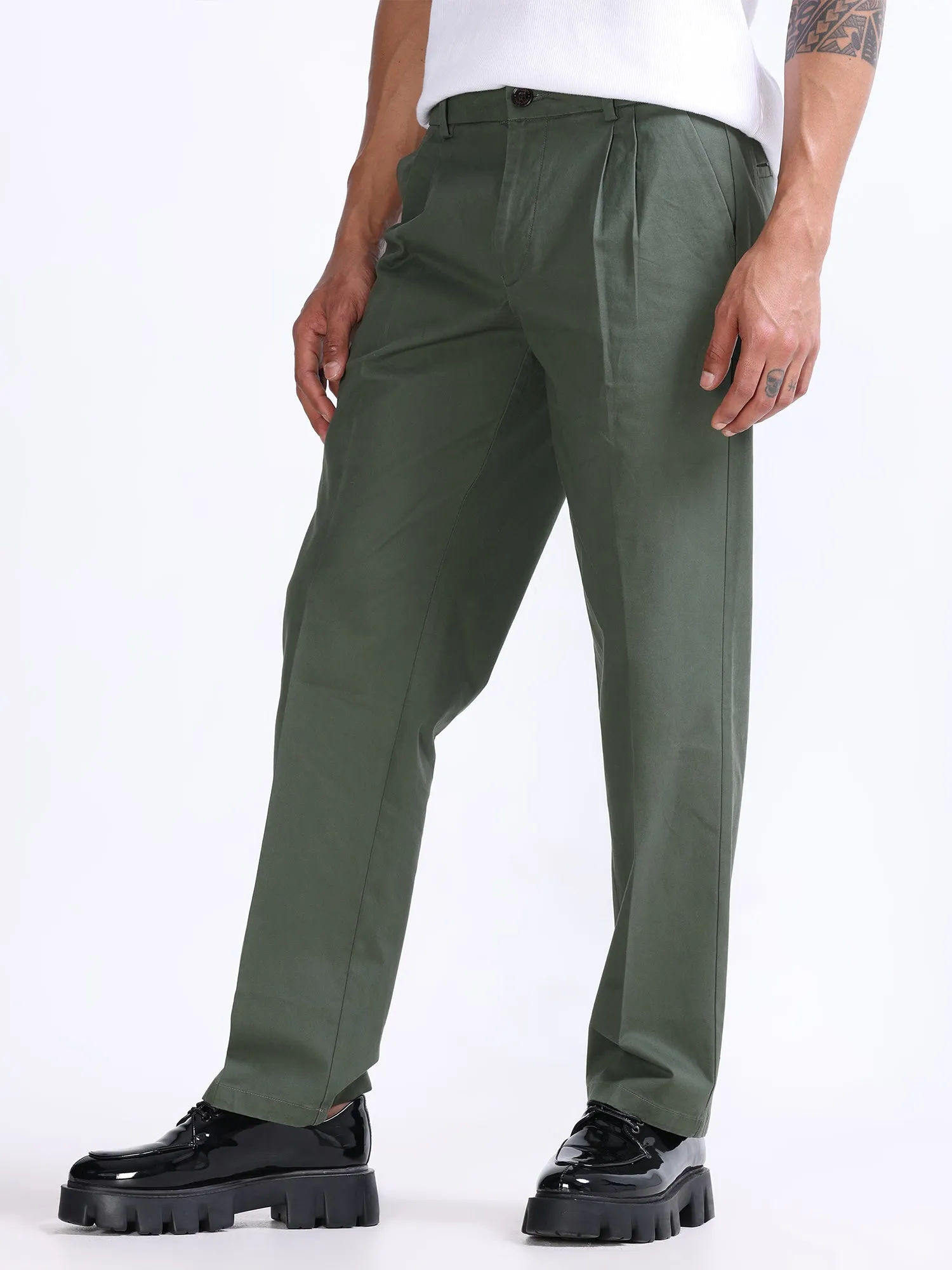 Duca Double Pleated Pine Olive Relaxed Pant