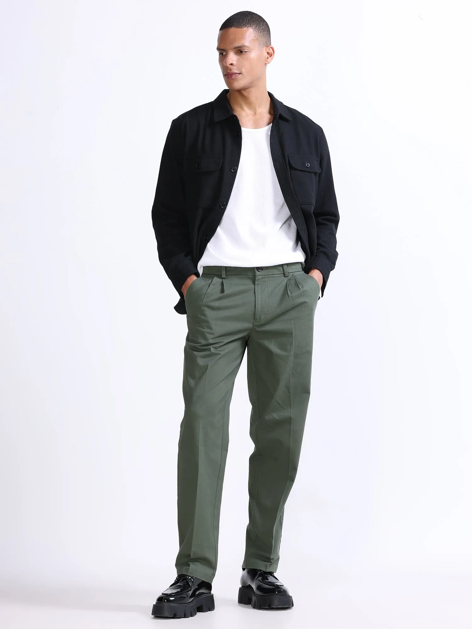 Duca Double Pleated Pine Olive Relaxed Pant