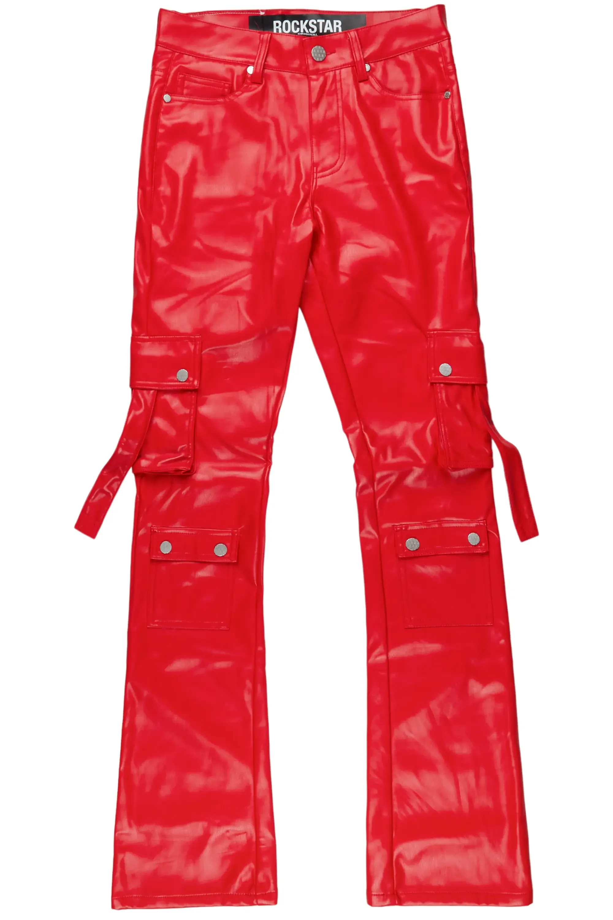 Errol Red Faux Leather Stacked Cargo Jean