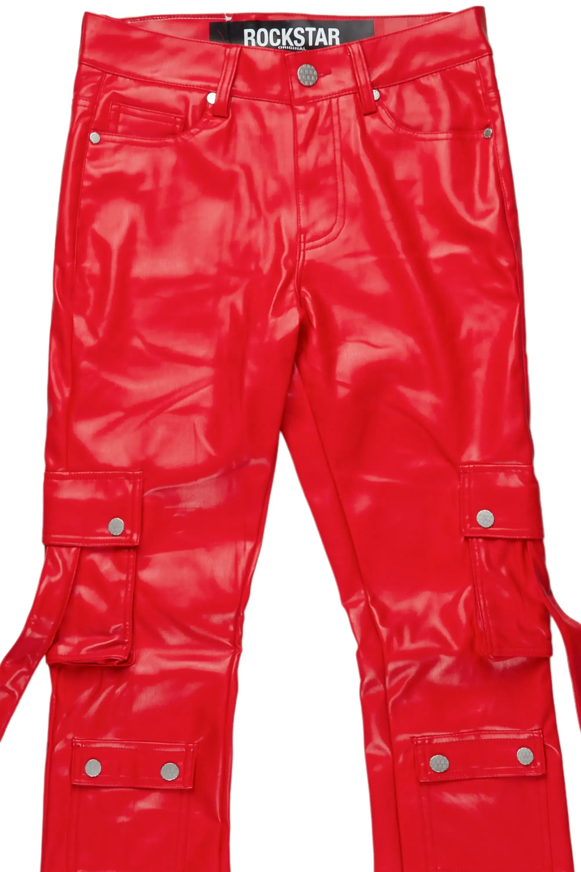 Errol Red Faux Leather Stacked Cargo Jean