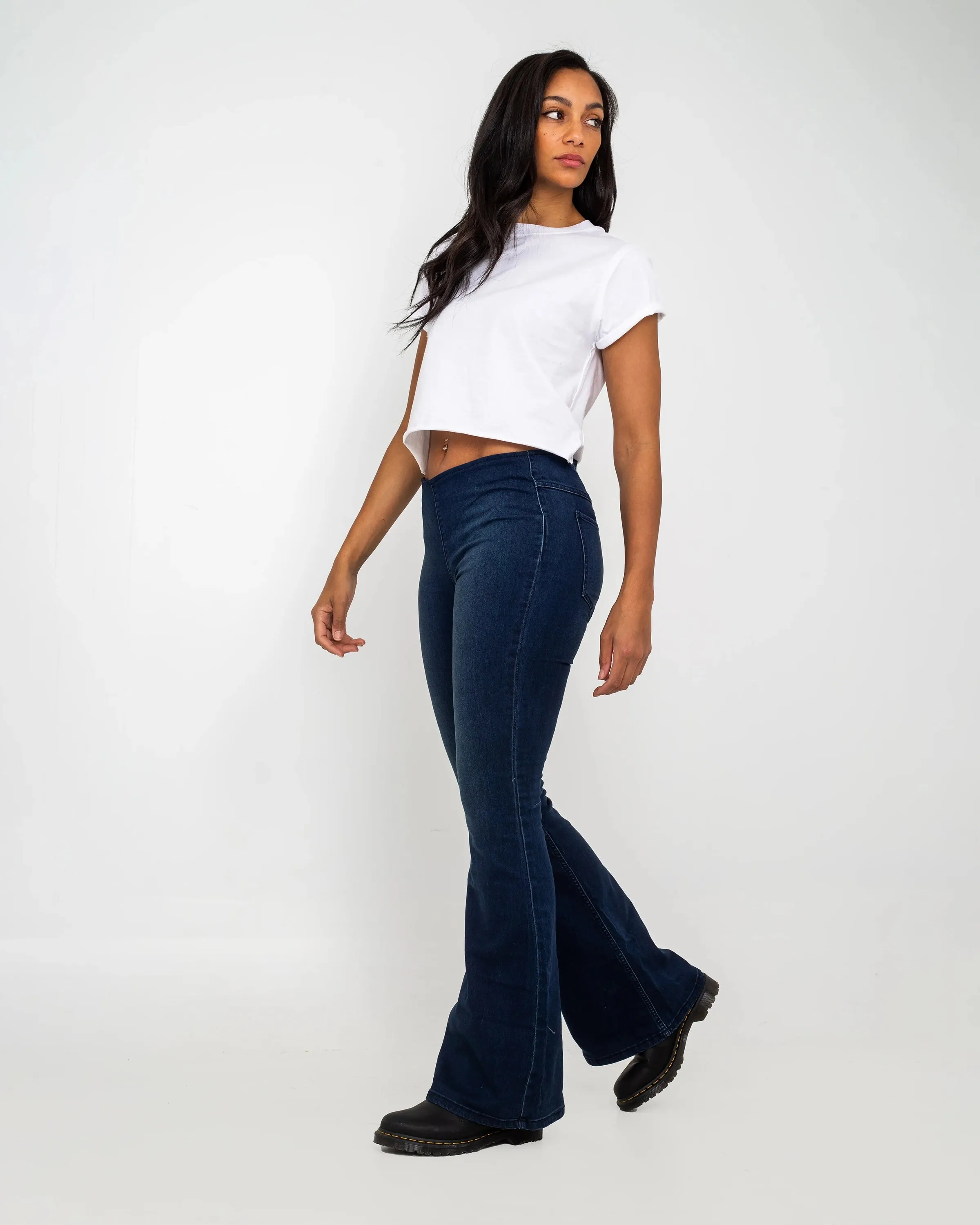 Flare Penny Pull On Jeans in Rich Blue