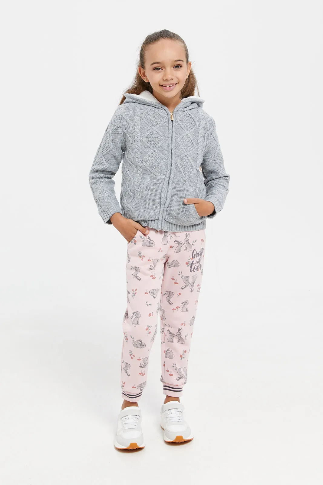 Girls Pink Printed Track Pants