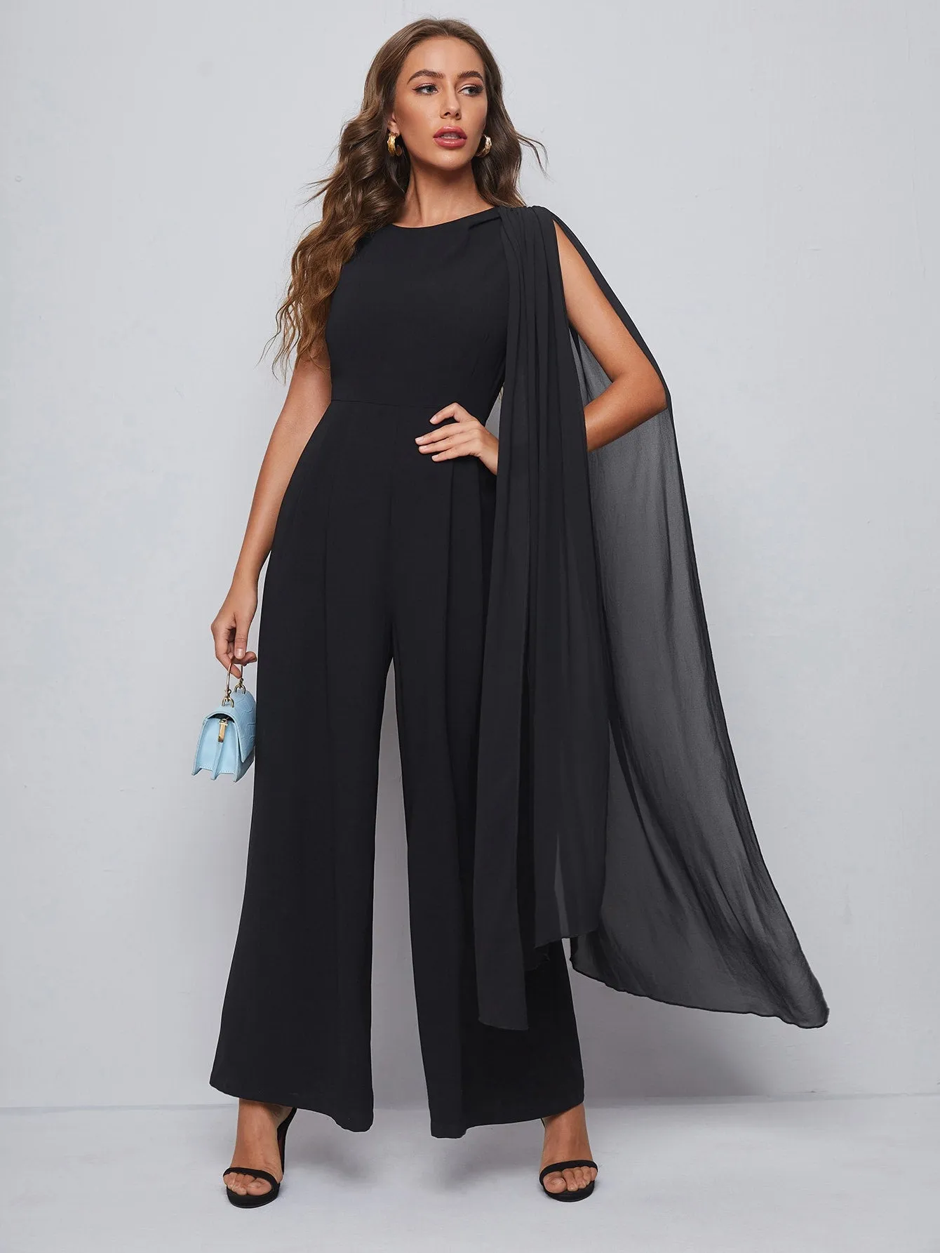 Glamorous Plain Zipper Sleeveless Round Neck High Waist Long Women Jumpsuit