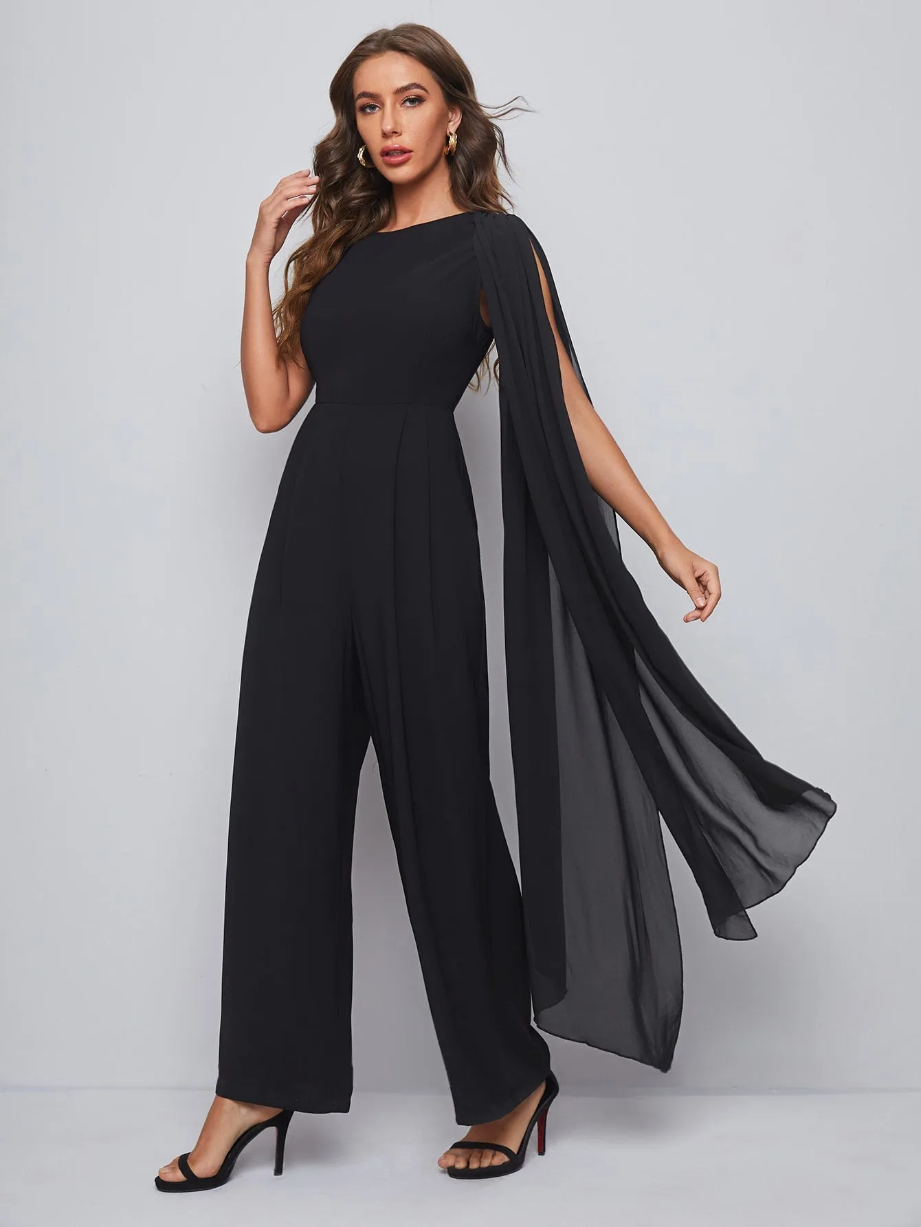 Glamorous Plain Zipper Sleeveless Round Neck High Waist Long Women Jumpsuit