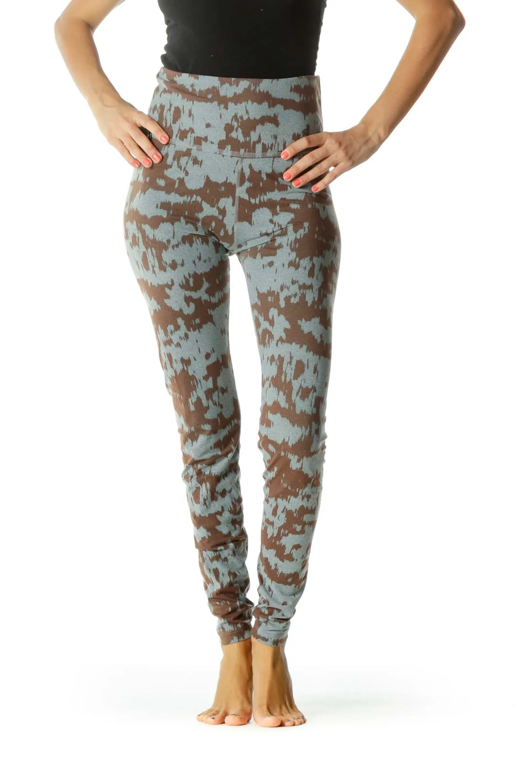 Gray Brown Print Stretch Yoga Pants