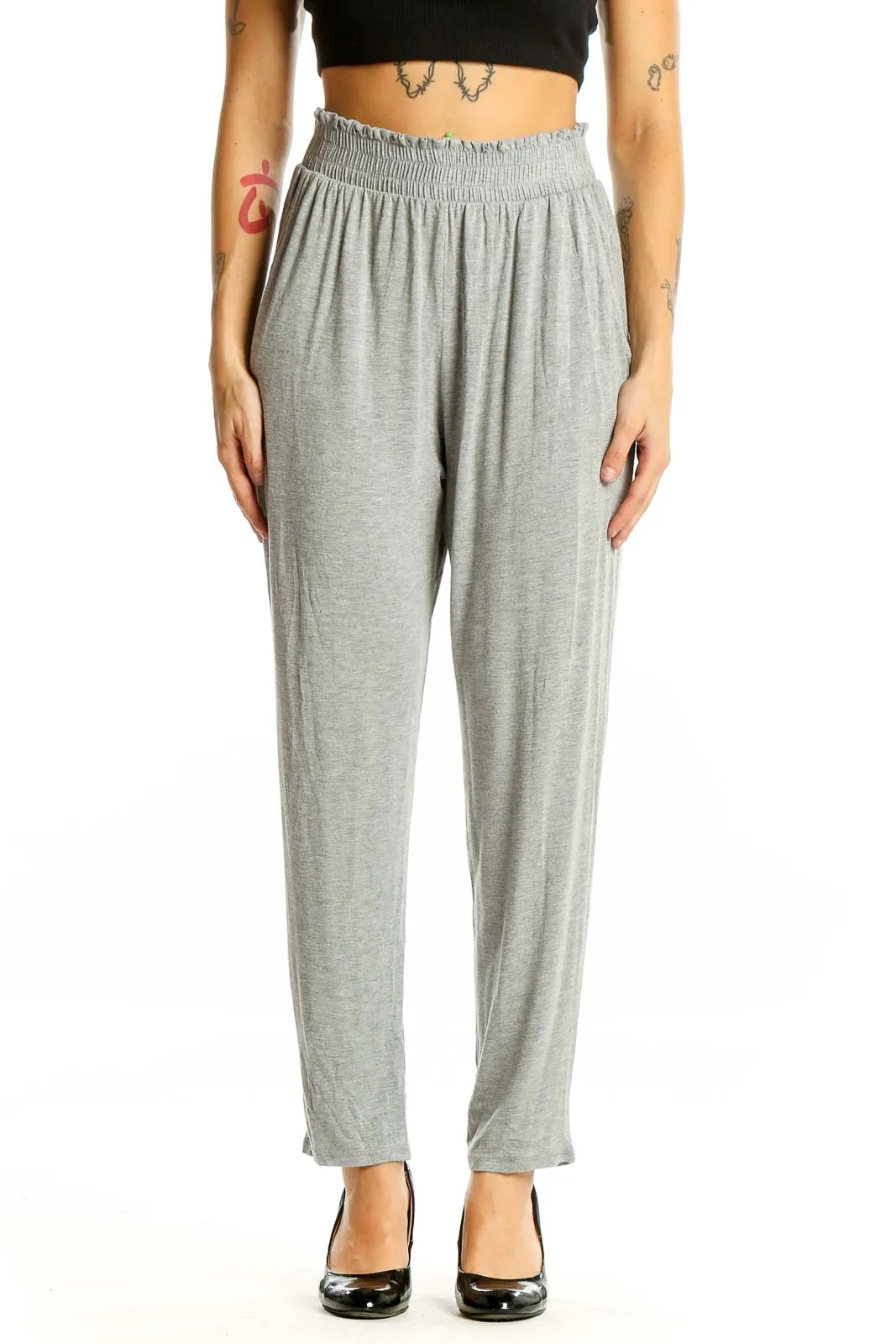 Gray Relaxed Fit Elastic Waist Pants