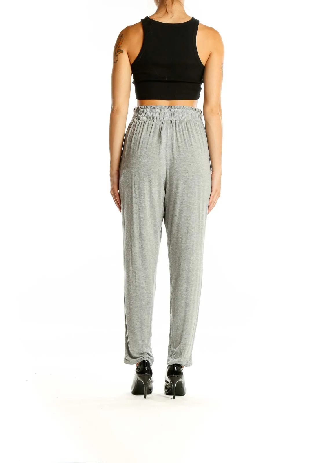 Gray Relaxed Fit Elastic Waist Pants