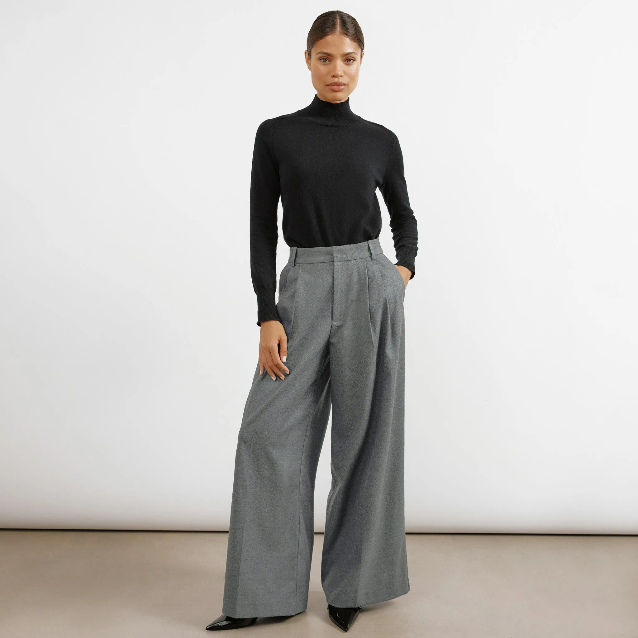 Grey Flannel Pleat Front Trouser