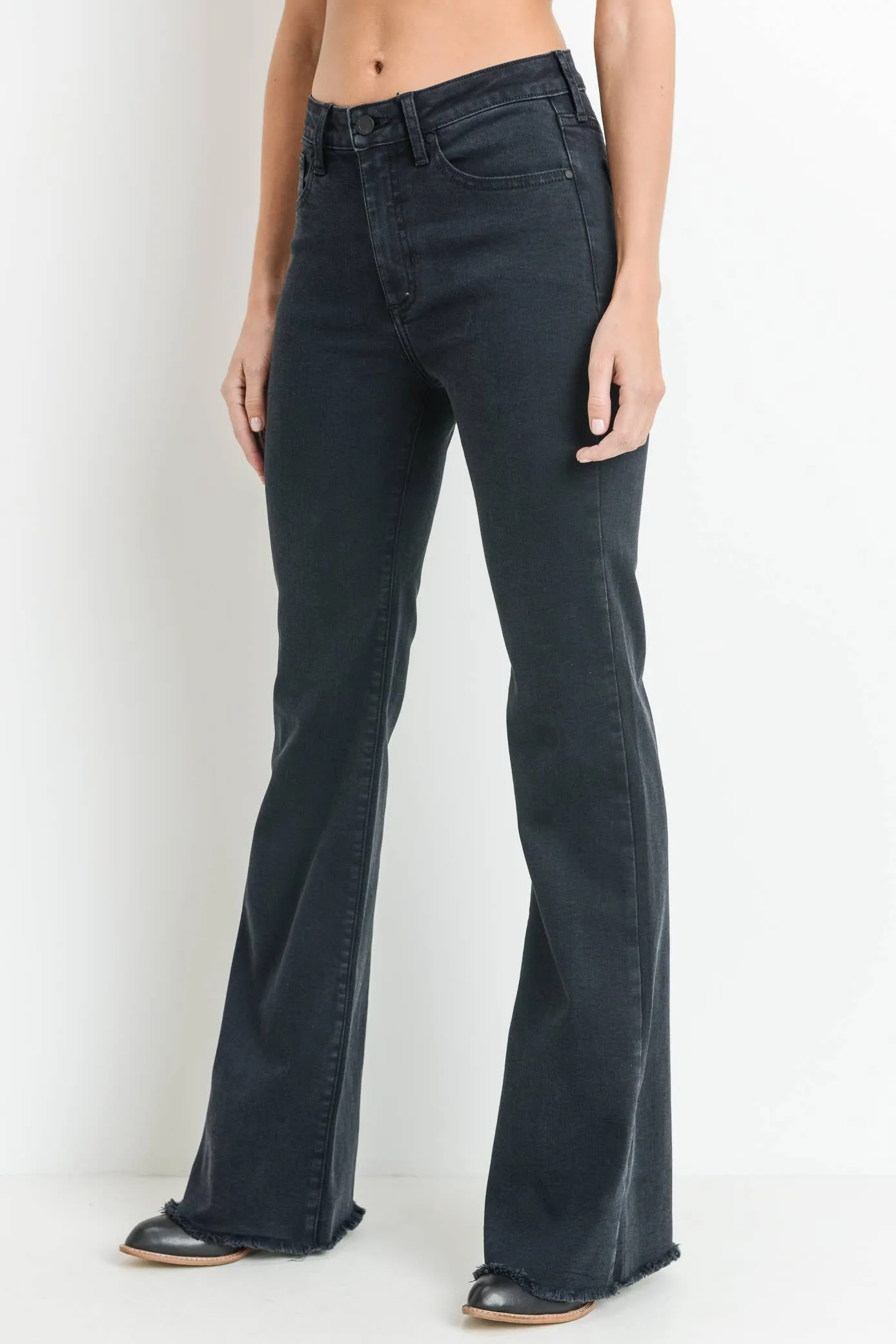 High Rise Frayed Hem Flare