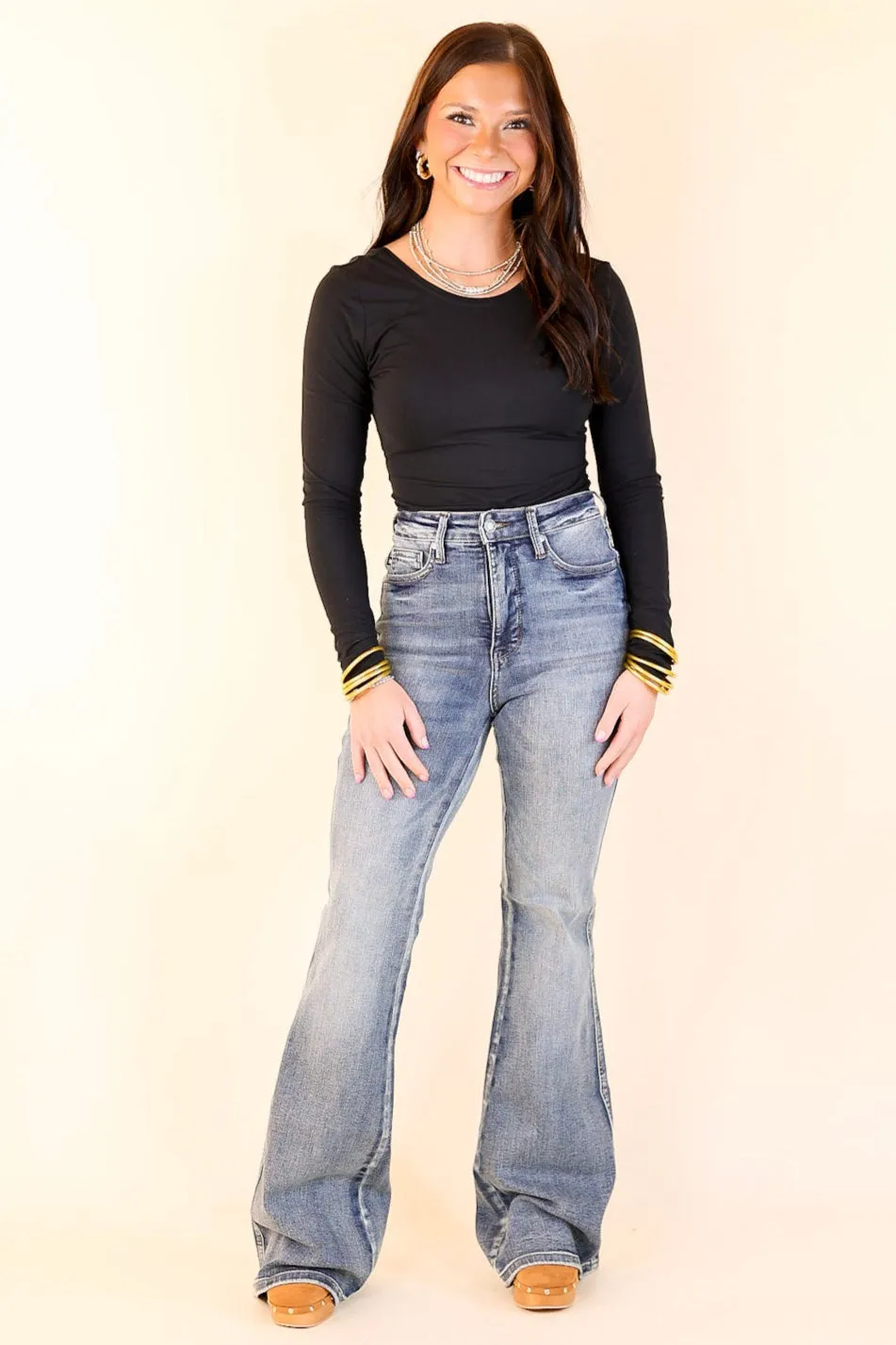 Judy Blue | Modern Muse High Waisted Tummy Control Flare Jean in Contrast Dark Wash