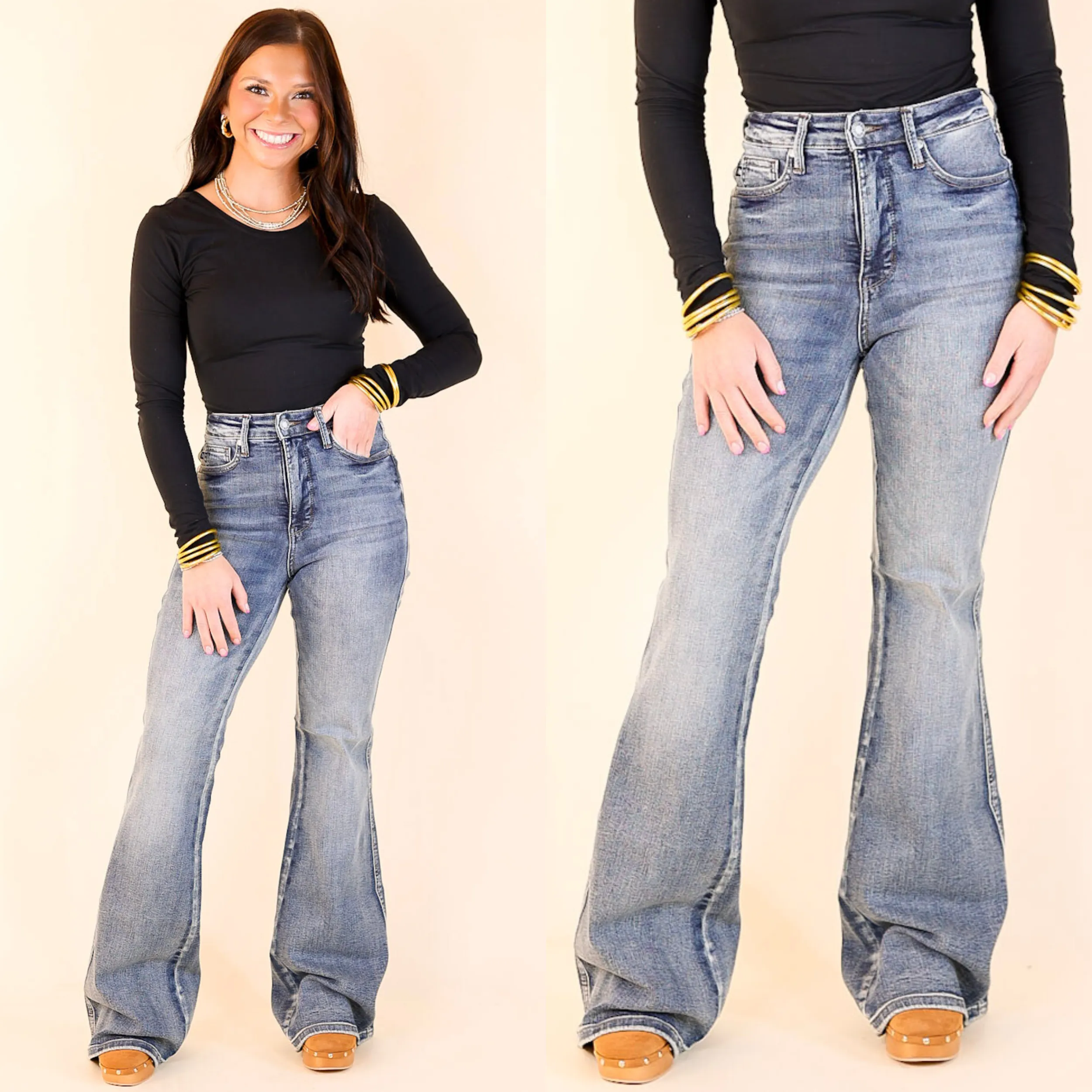 Judy Blue | Modern Muse High Waisted Tummy Control Flare Jean in Contrast Dark Wash