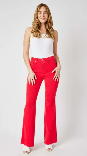 Judy Blue Tummy Control Red Garment Dyed Flare Jeans - Plus Size