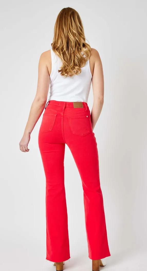 Judy Blue Tummy Control Red Garment Dyed Flare Jeans - Plus Size