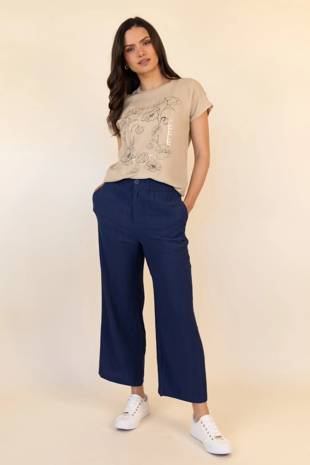 Karla High Waisted Navy Crinkle Culottes