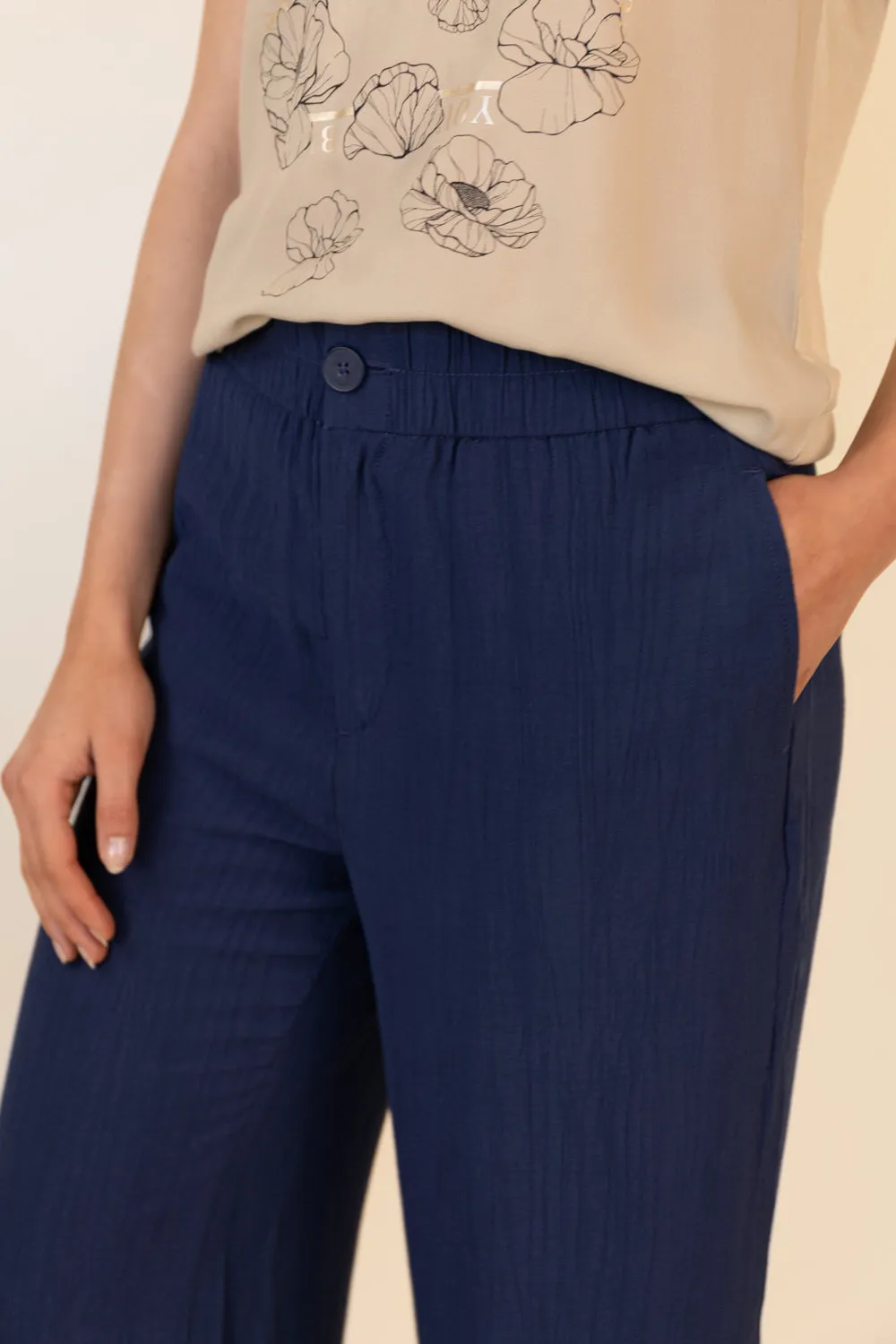 Karla High Waisted Navy Crinkle Culottes