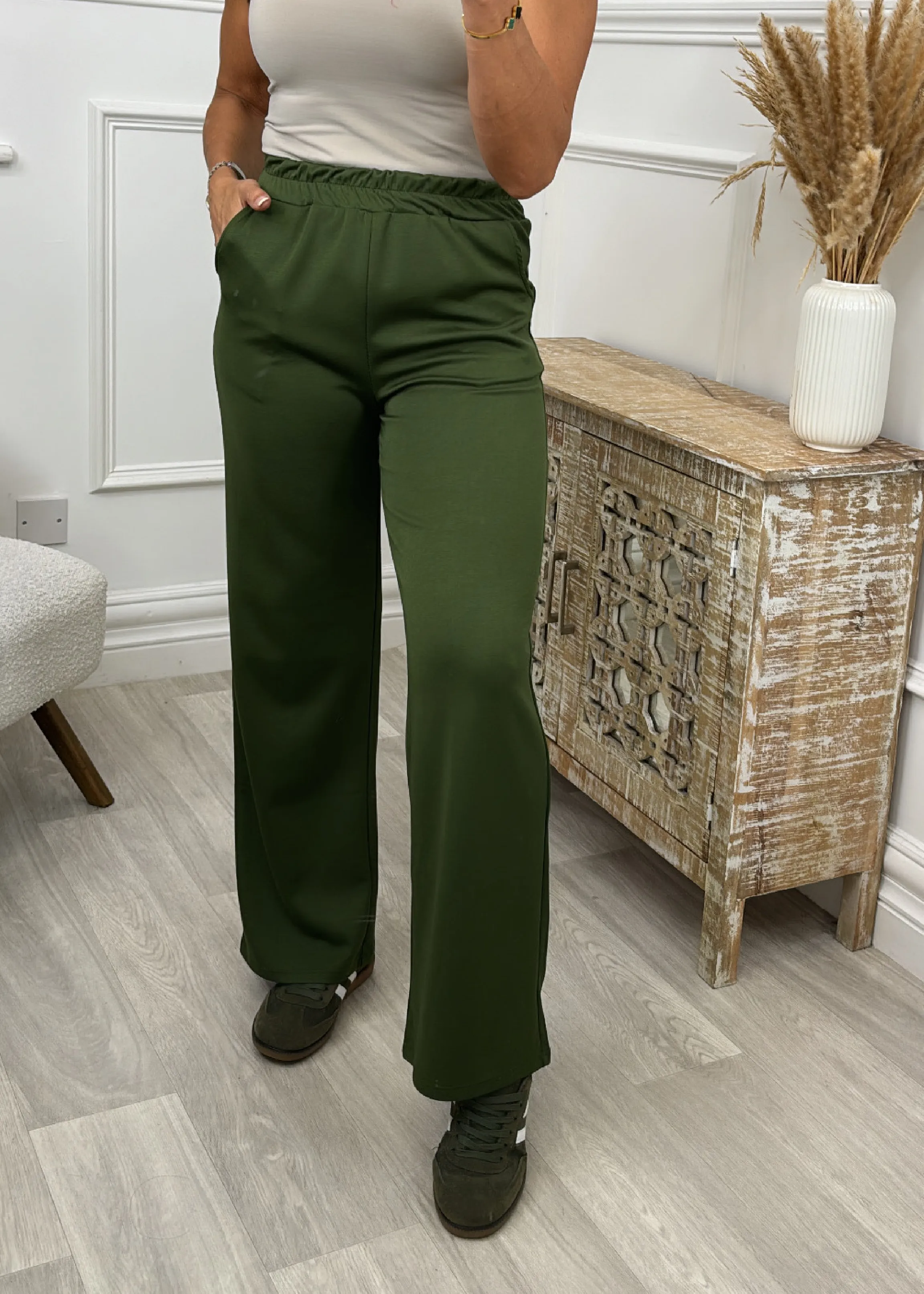 Leanne Khaki Wide Leg Trousers