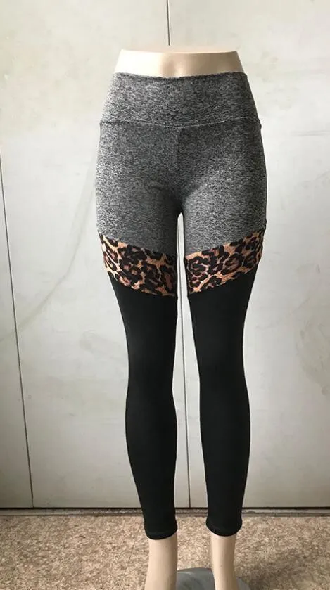 Leopard-Print Splicing Stretch Yoga Pants For Women