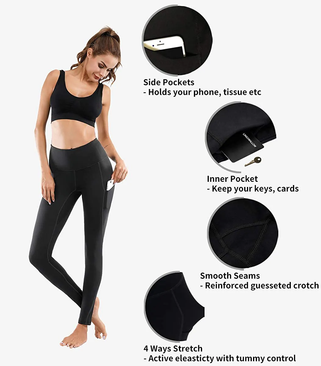 Lingswallow High Waist Yoga Pants - Yoga Pants with Pockets Tummy Control, 4 Ways Stretch Workout Running Yoga Leggings