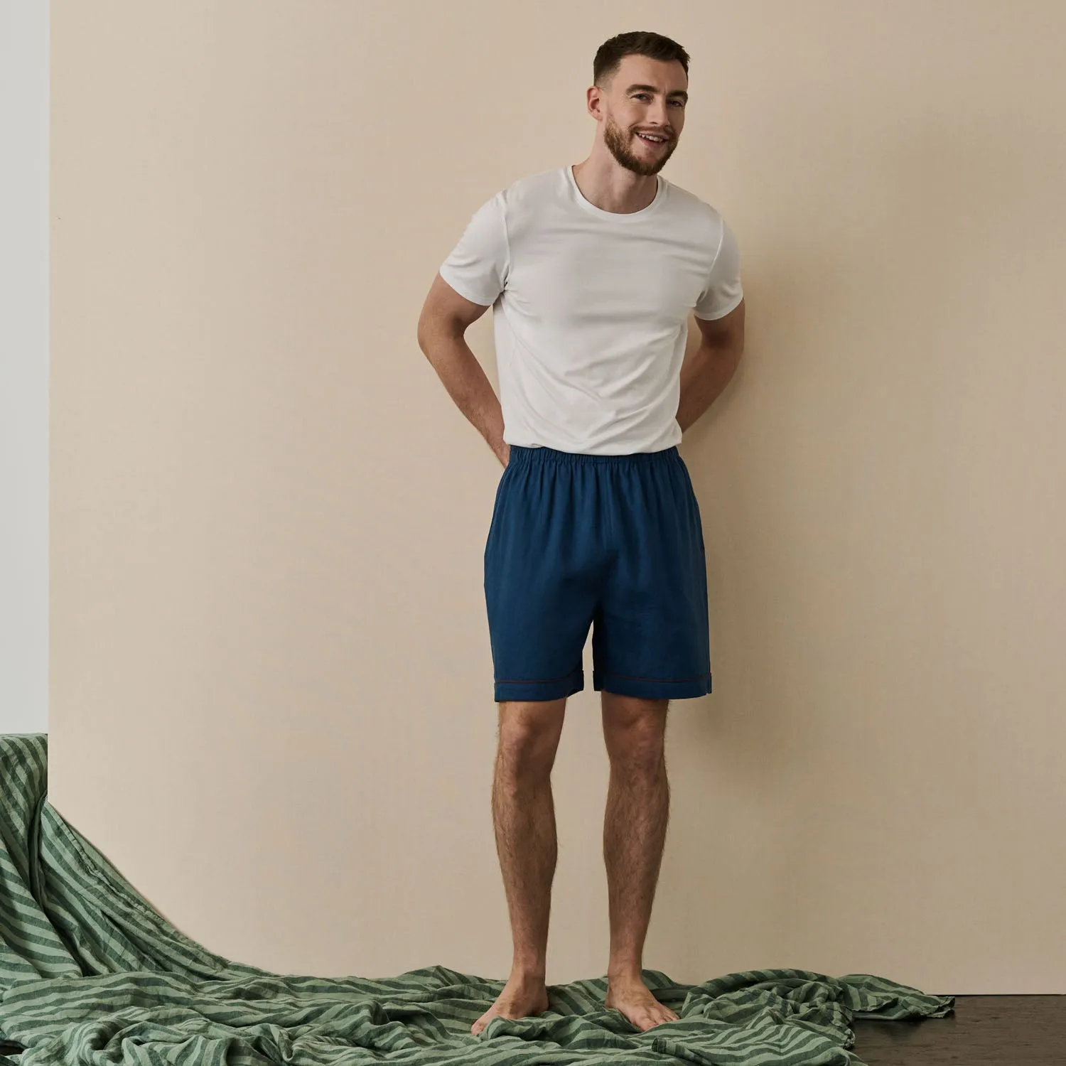 Marine Blue Linen Men's Pyjama Shorts